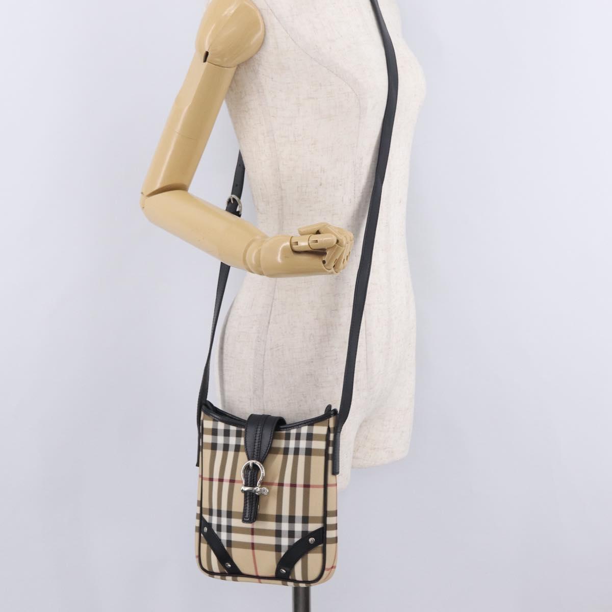 BURBERRY Nova Check Shoulder Bag PVC Leather Beige Silver Auth ki6942V