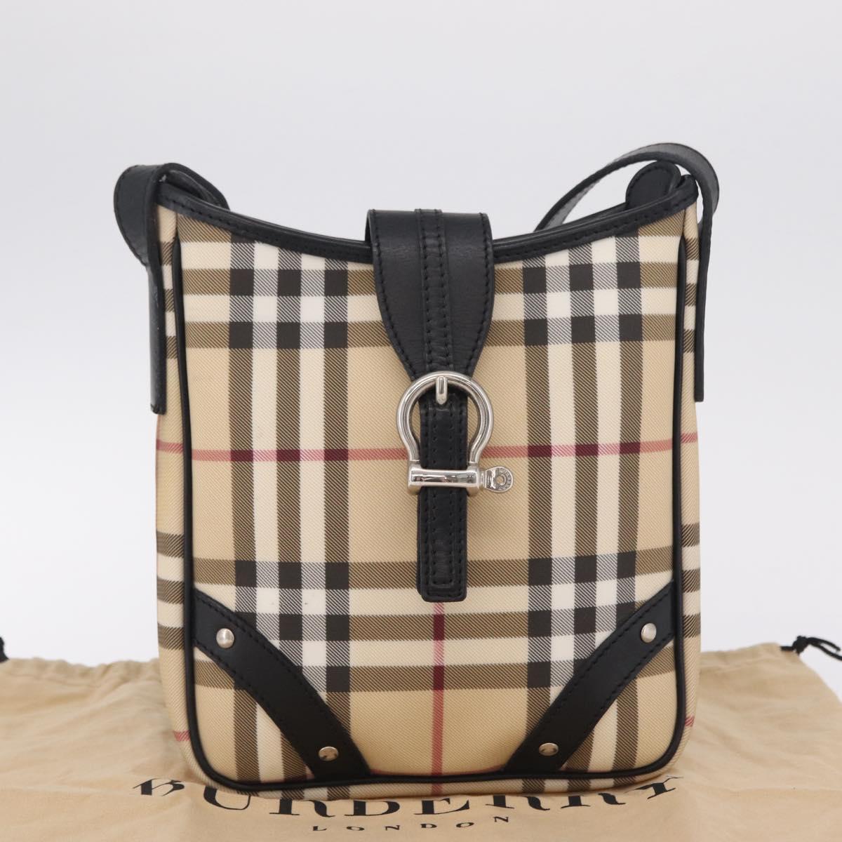 BURBERRY Nova Check Shoulder Bag PVC Leather Beige Silver Auth ki6942V