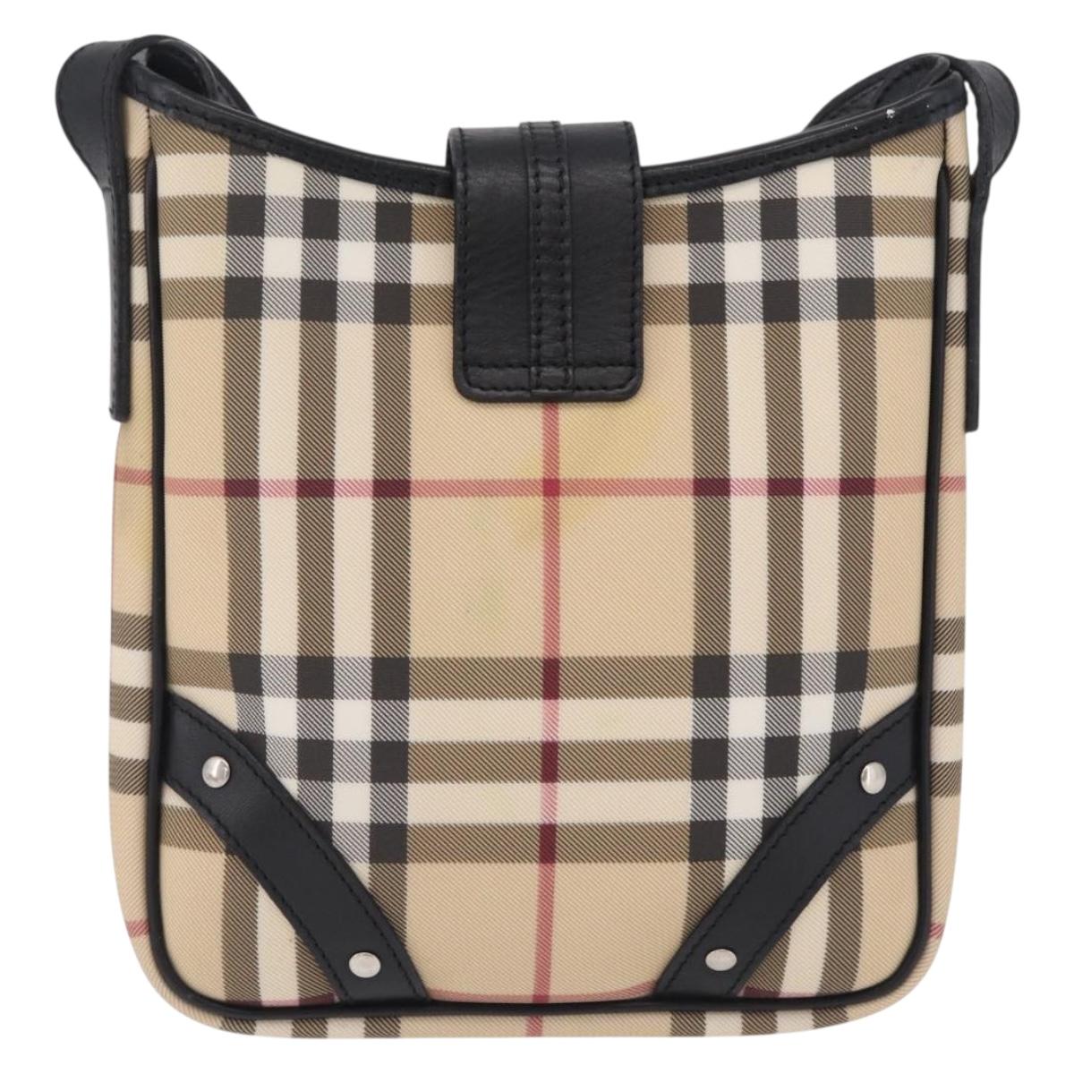 BURBERRY Nova Check Shoulder Bag PVC Leather Beige Silver Auth ki6942V
