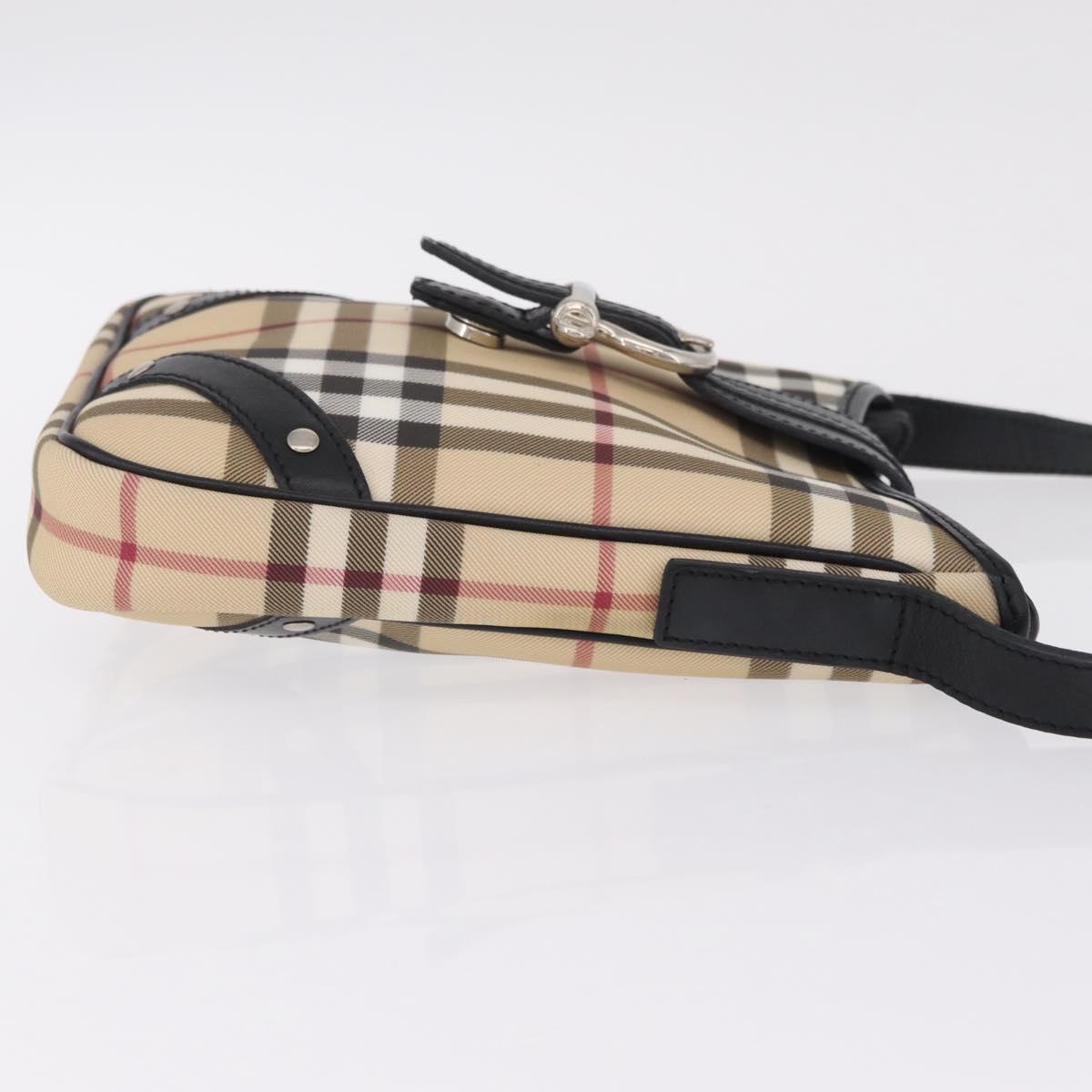 BURBERRY Nova Check Shoulder Bag PVC Leather Beige Silver Auth ki6942V
