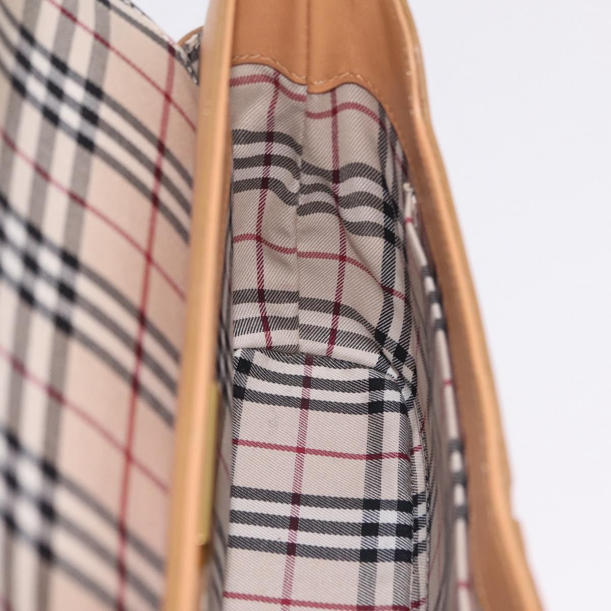 BURBERRY Nova Check Shoulder Bag Leather Beige Gold Tone Auth ki6943A