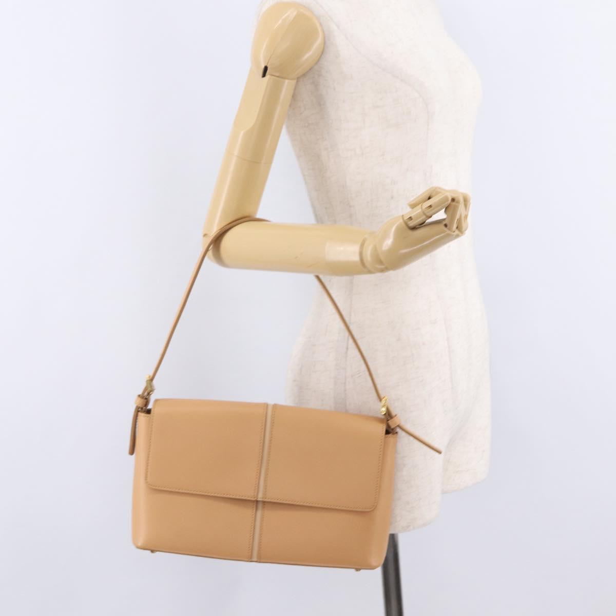 BURBERRY Nova Check Shoulder Bag Leather Beige Gold Tone Auth ki6943A
