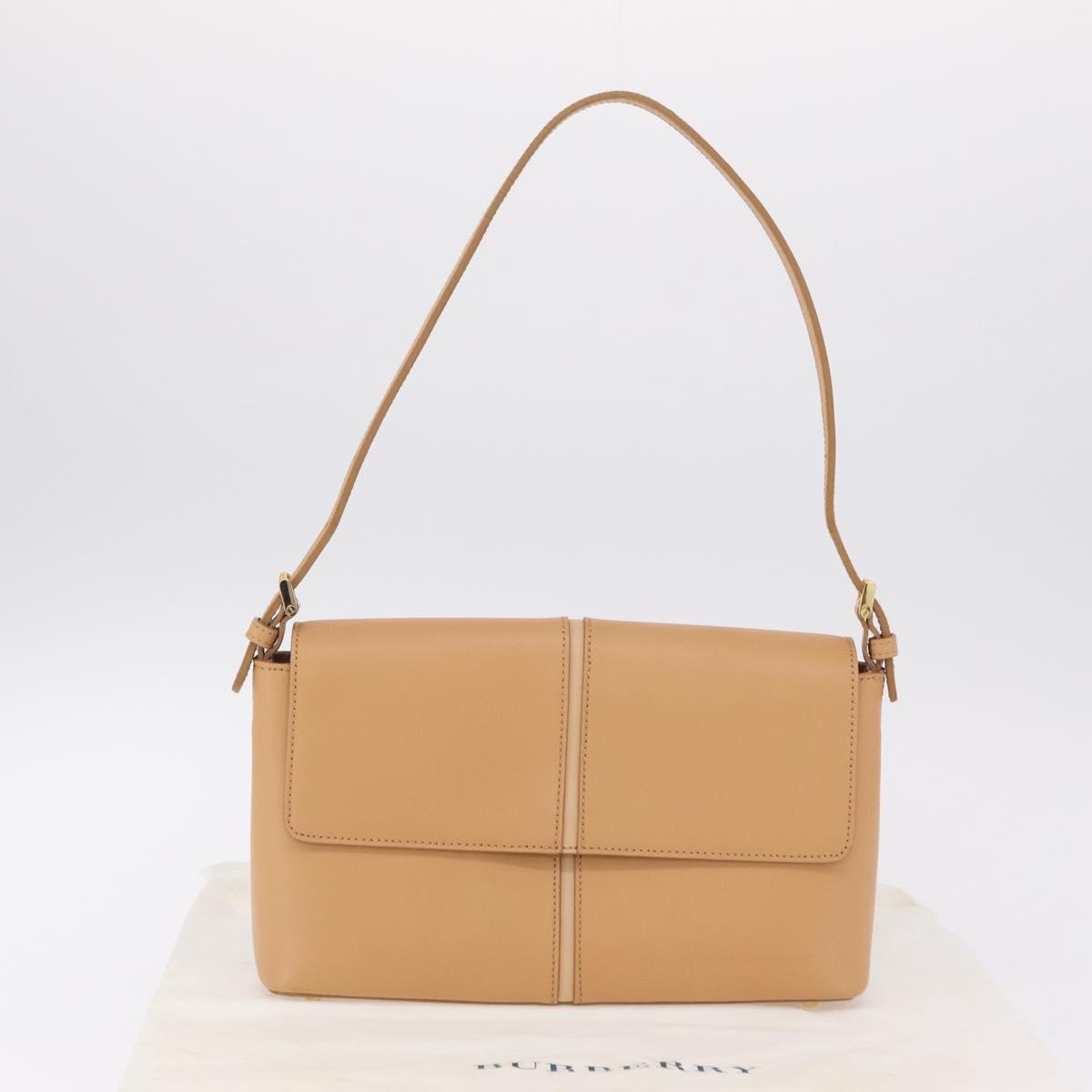 BURBERRY Nova Check Shoulder Bag Leather Beige Gold Tone Auth ki6943A