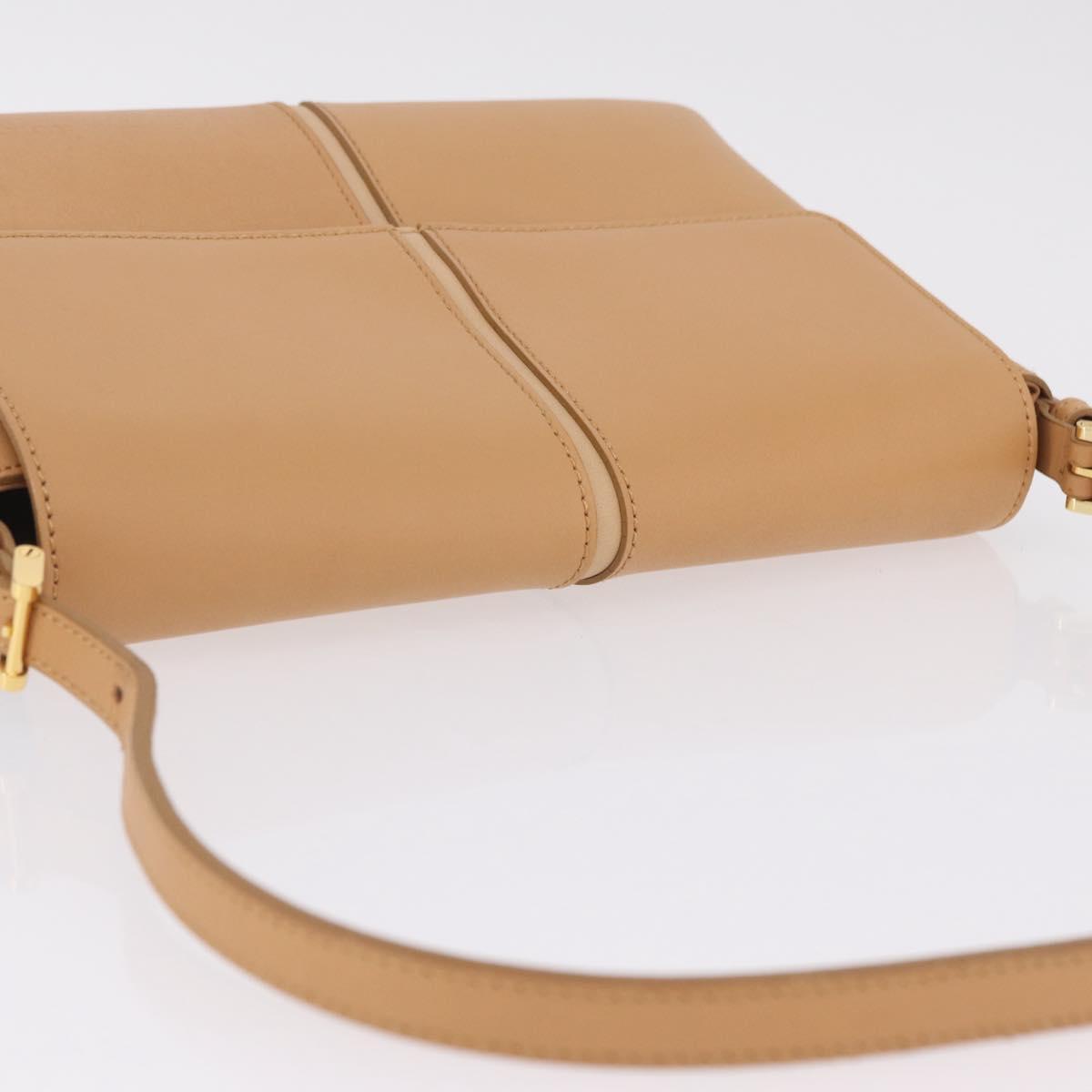 BURBERRY Nova Check Shoulder Bag Leather Beige Gold Tone Auth ki6943A