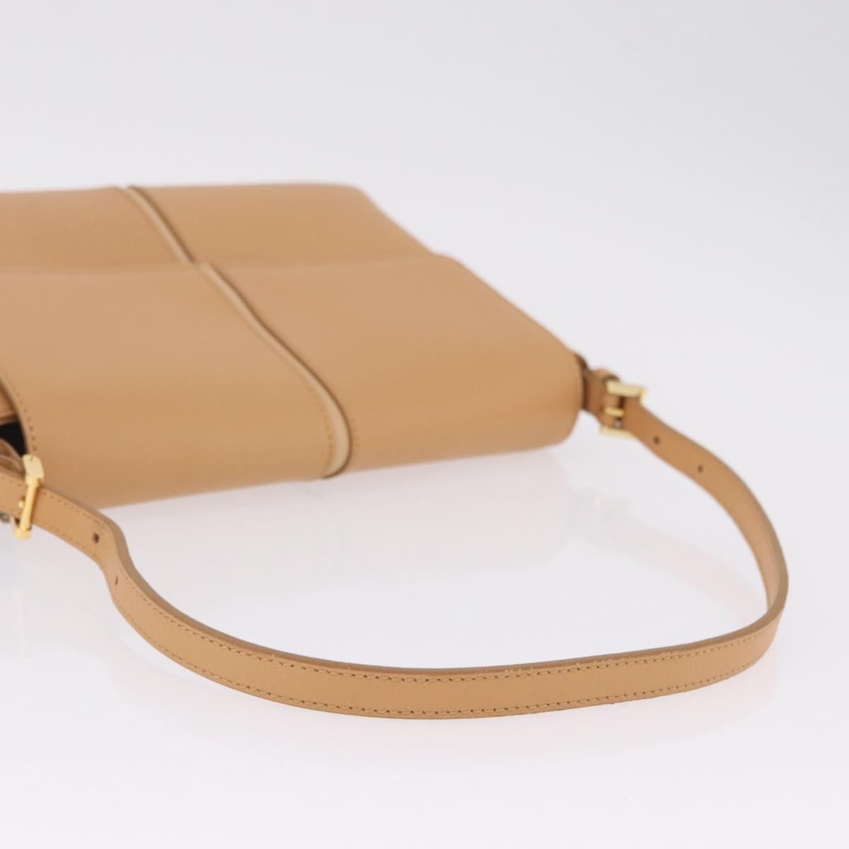 BURBERRY Nova Check Shoulder Bag Leather Beige Gold Tone Auth ki6943A