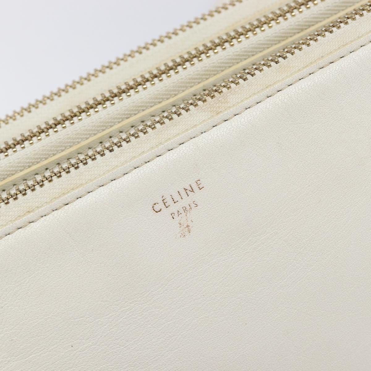 CELINE Trio Large Shoulder Bag Leather White Gold Tone Auth ki6945