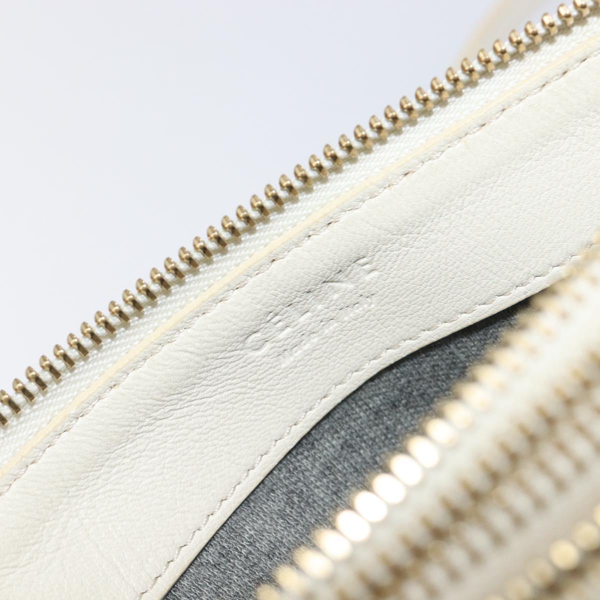 CELINE Trio Large Shoulder Bag Leather White Gold Tone Auth ki6945