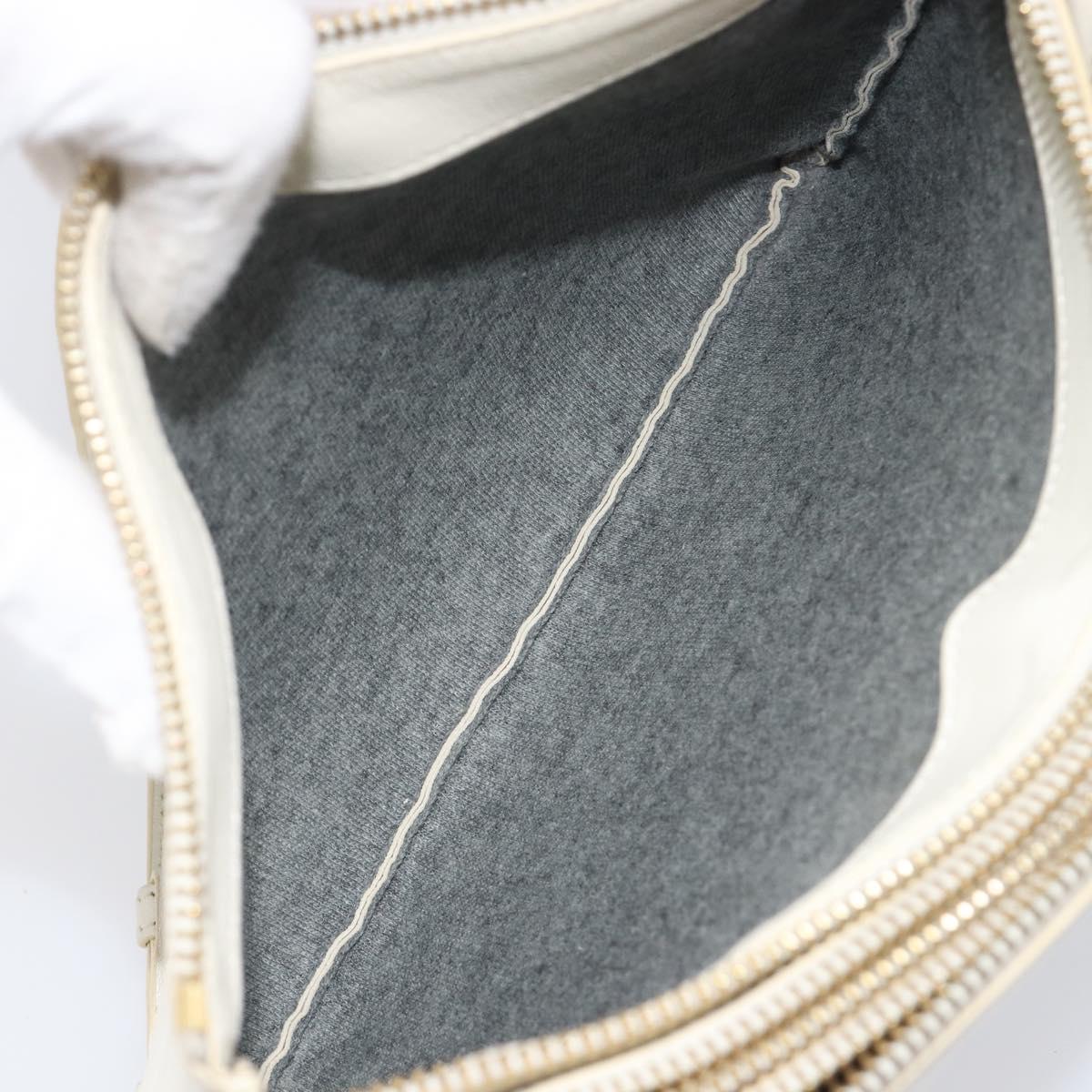 CELINE Trio Large Shoulder Bag Leather White Gold Tone Auth ki6945