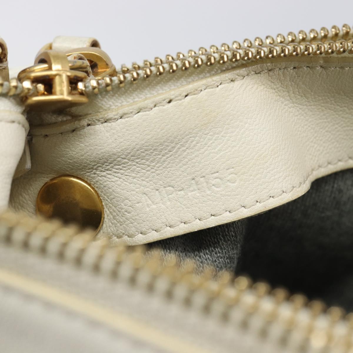 CELINE Trio Large Shoulder Bag Leather White Gold Tone Auth ki6945
