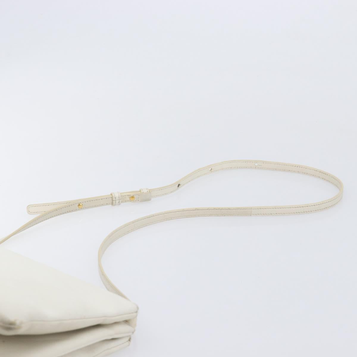 CELINE Trio Large Shoulder Bag Leather White Gold Tone Auth ki6945