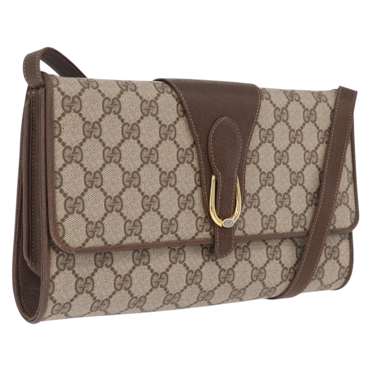 GUCCI GG Supreme Shoulder Bag PVC Beige Gold Tone 904 02 050 Auth ki6946