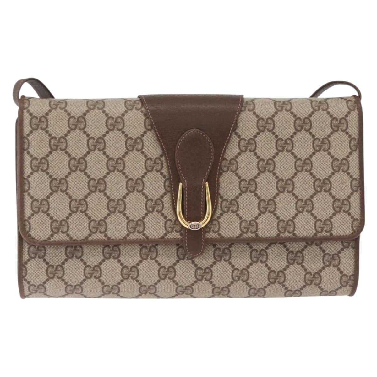 GUCCI GG Supreme Shoulder Bag PVC Beige Gold Tone 904 02 050 Auth ki6946