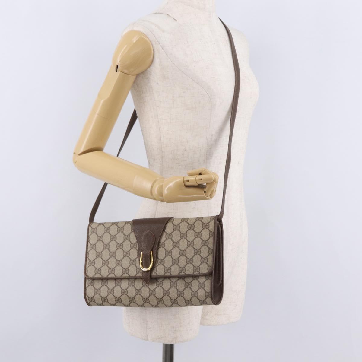 GUCCI GG Supreme Shoulder Bag PVC Beige Gold Tone 904 02 050 Auth ki6946