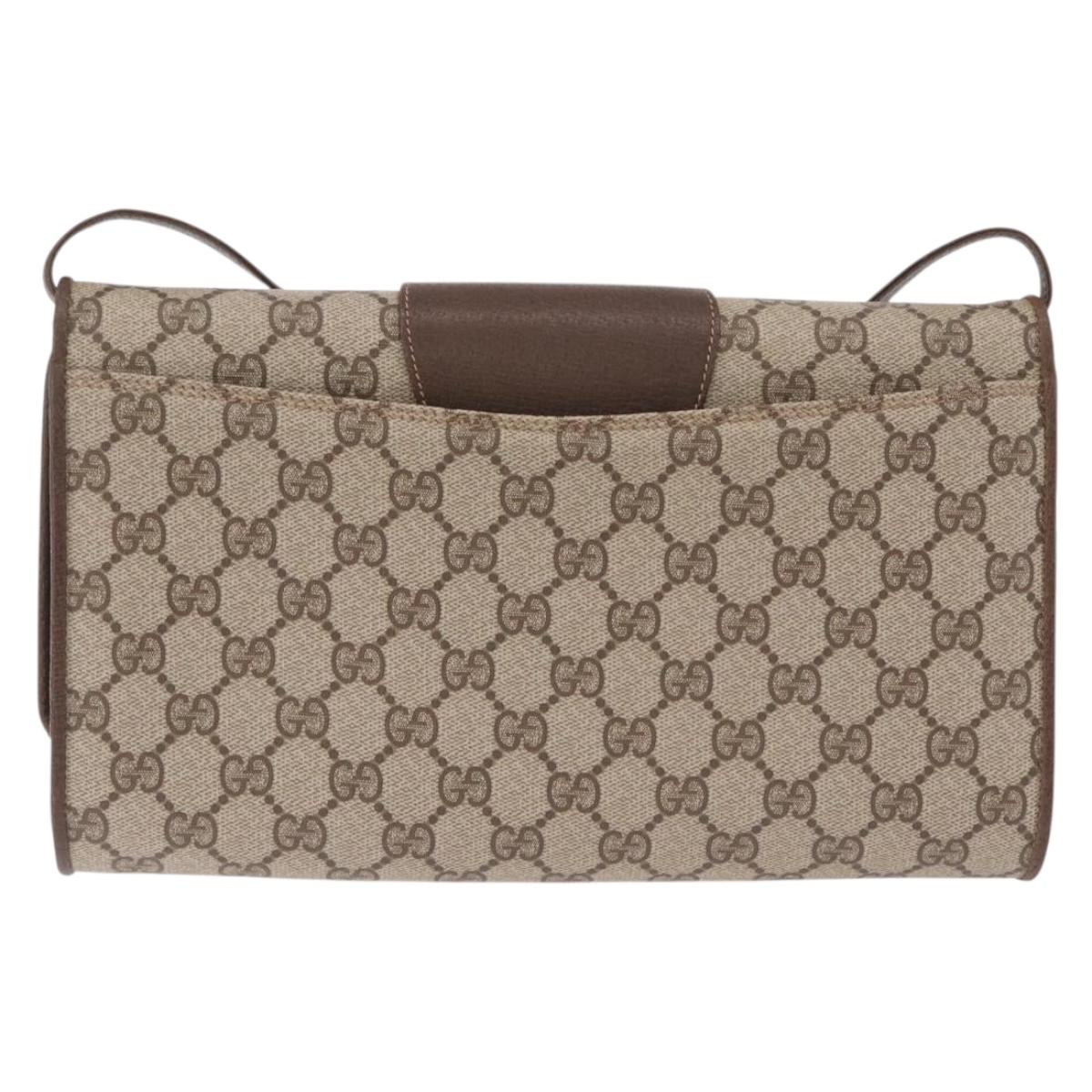 GUCCI GG Supreme Shoulder Bag PVC Beige Gold Tone 904 02 050 Auth ki6946