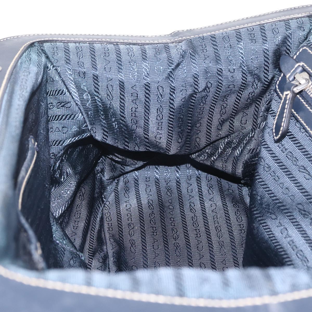 PRADA Boston Bag Nylon Navy Silver Auth ki6952V