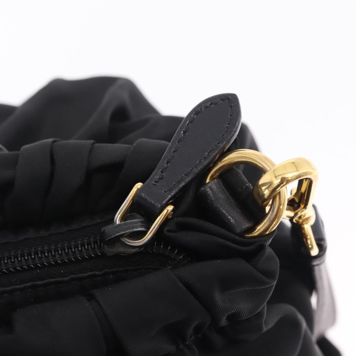 PRADA Tote Bag Nylon 2way Black Gold Tone Auth ki6955V