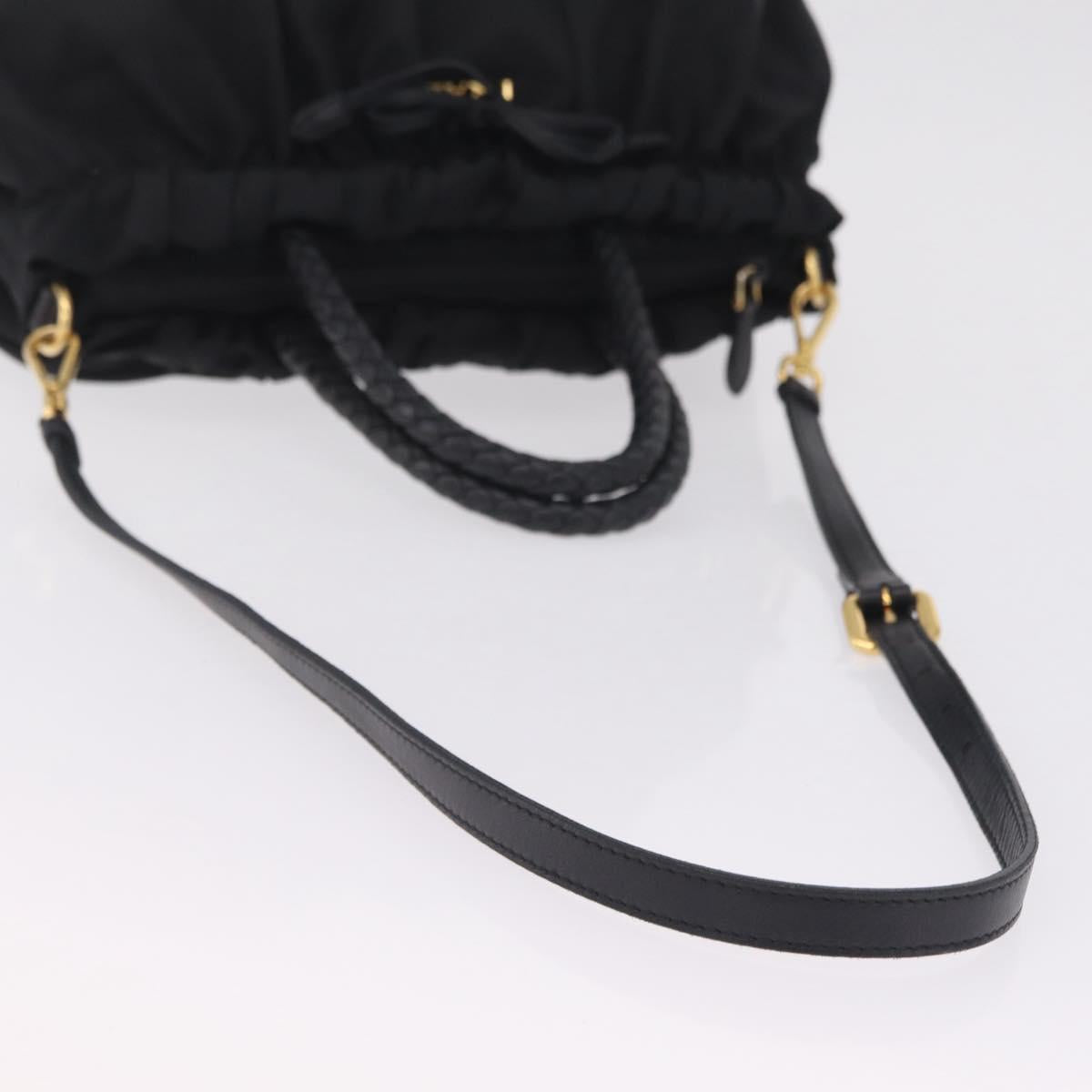 PRADA Tote Bag Nylon 2way Black Gold Tone Auth ki6955V