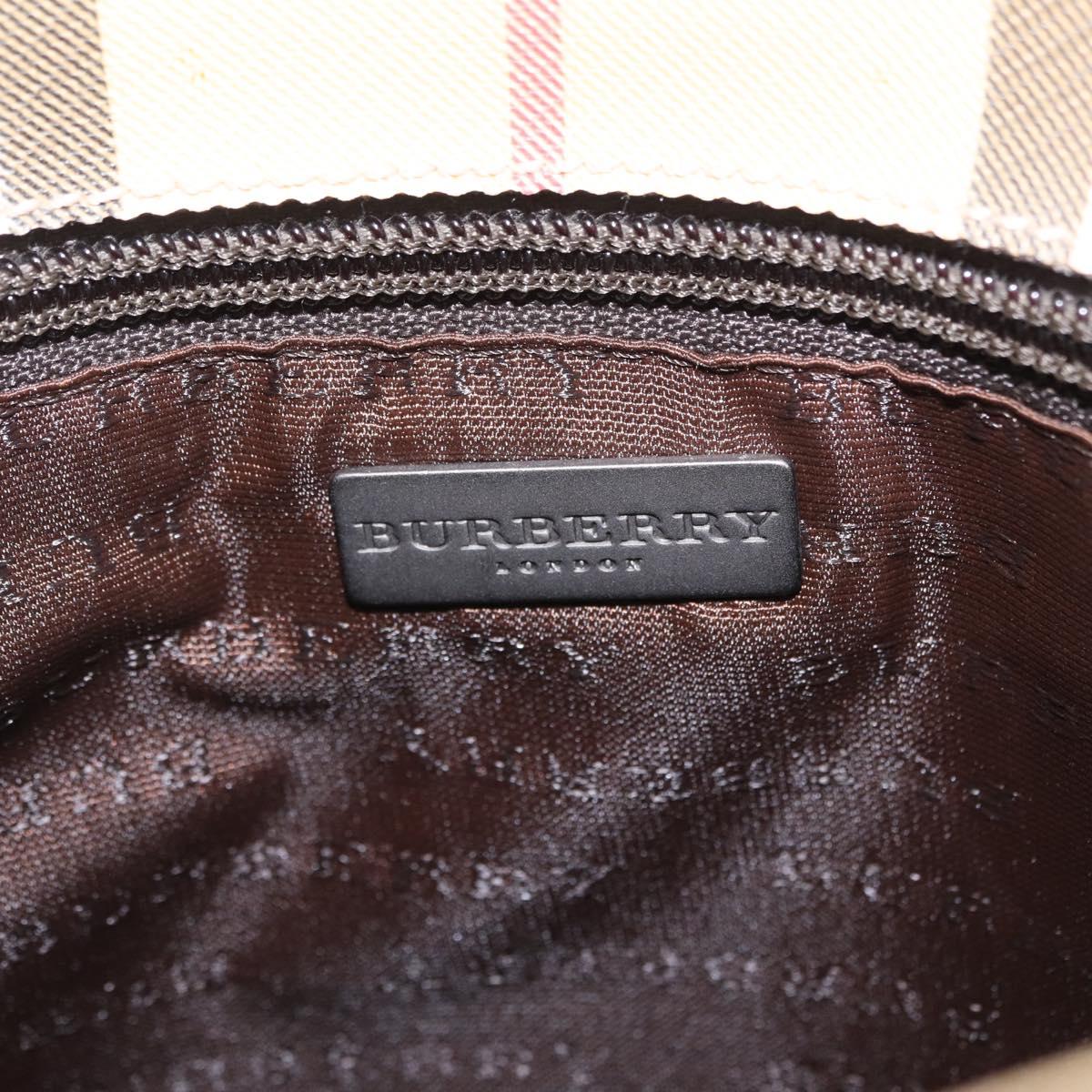BURBERRY Nova Check Hand Bag PVC Leather Beige Silver Auth ki6960A