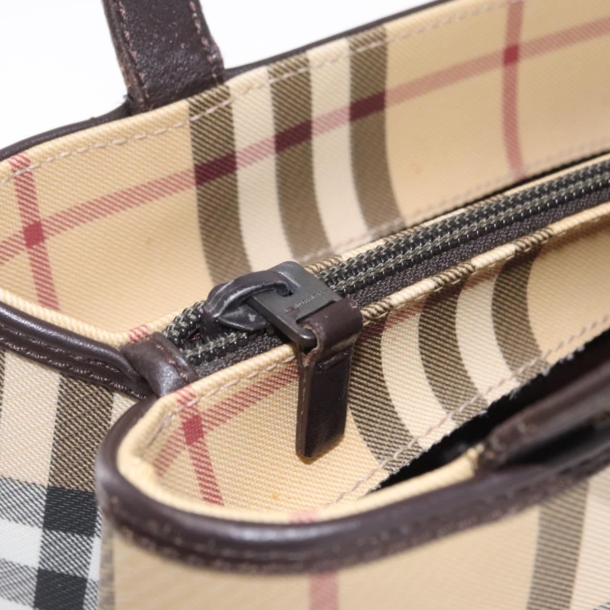 BURBERRY Nova Check Hand Bag PVC Leather Beige Silver Auth ki6960A