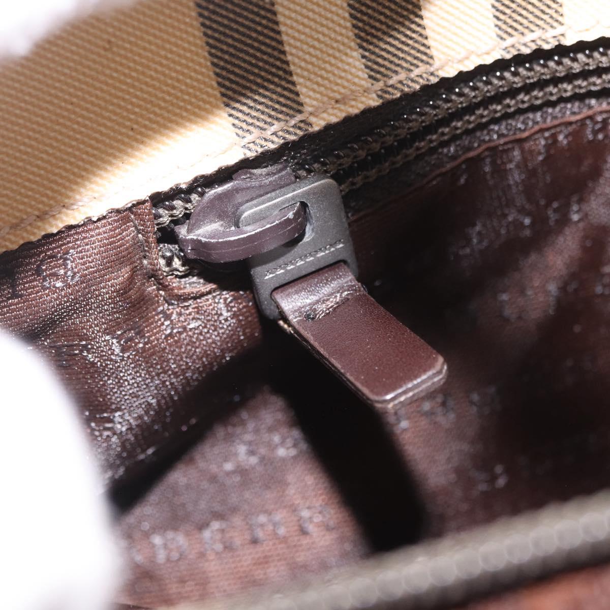 BURBERRY Nova Check Hand Bag PVC Leather Beige Silver Auth ki6960A