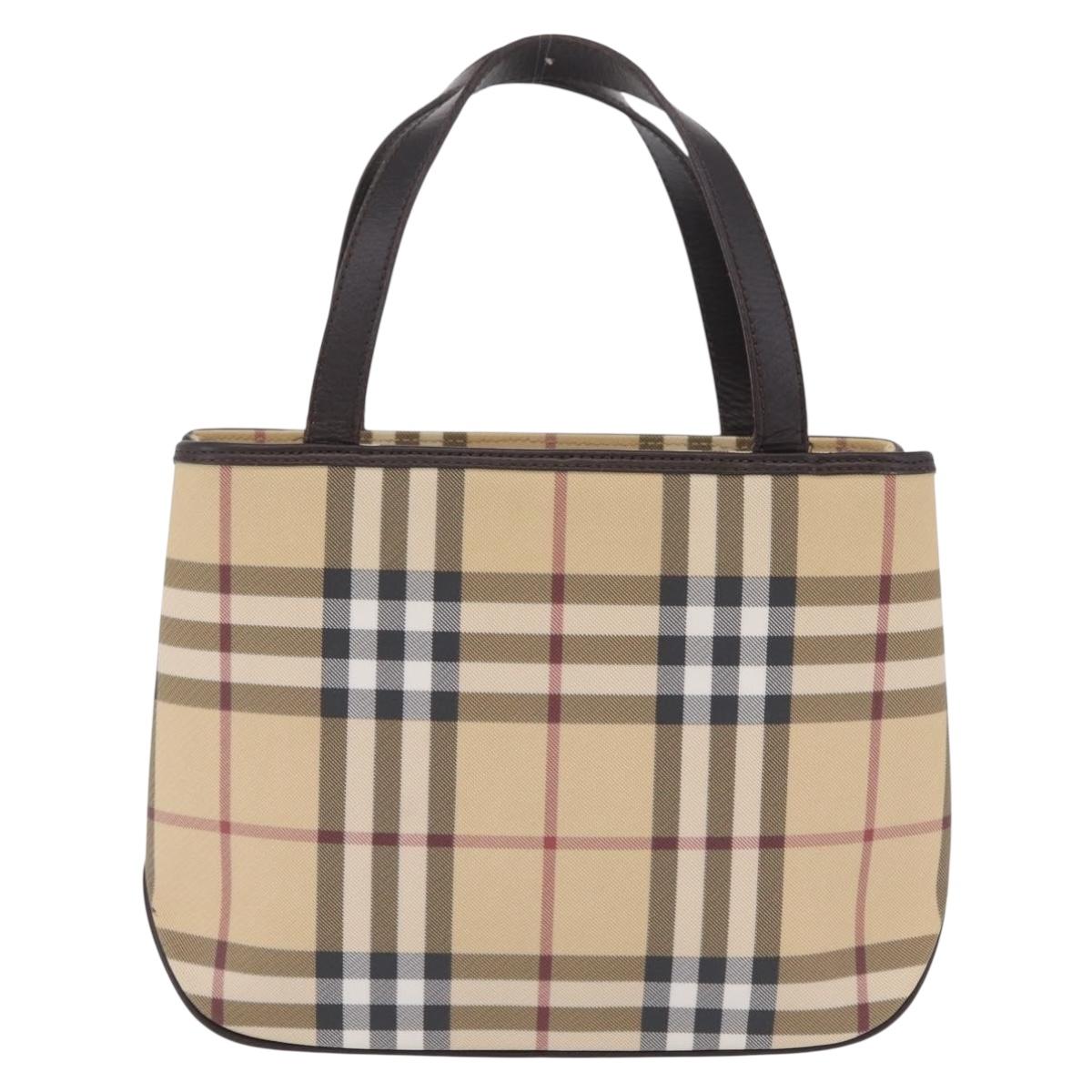 BURBERRY Nova Check Hand Bag PVC Leather Beige Silver Auth ki6960A
