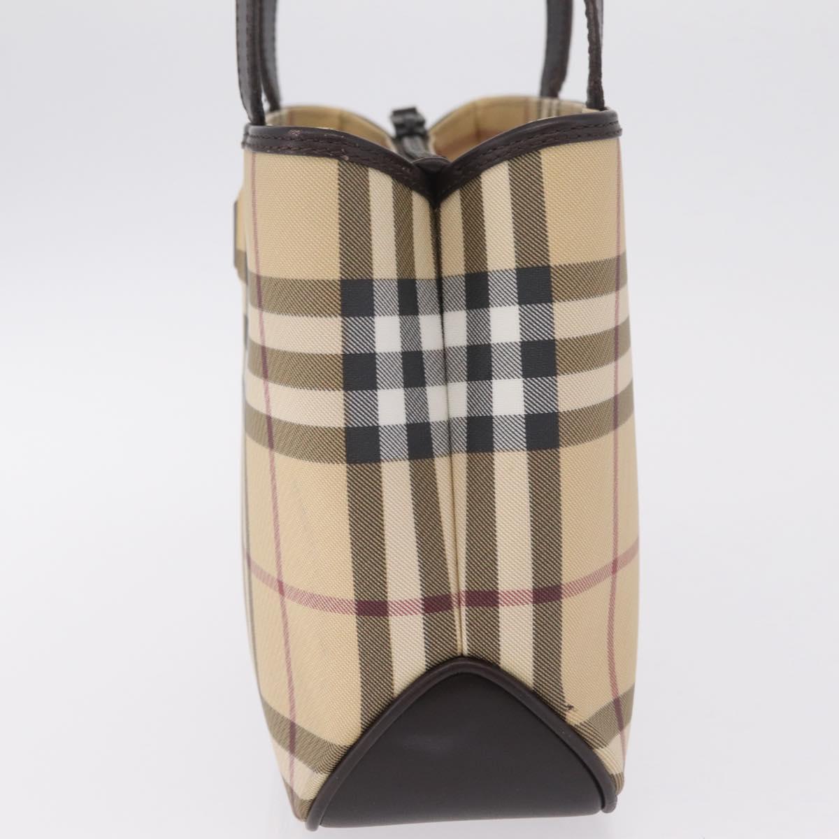 BURBERRY Nova Check Hand Bag PVC Leather Beige Silver Auth ki6960A