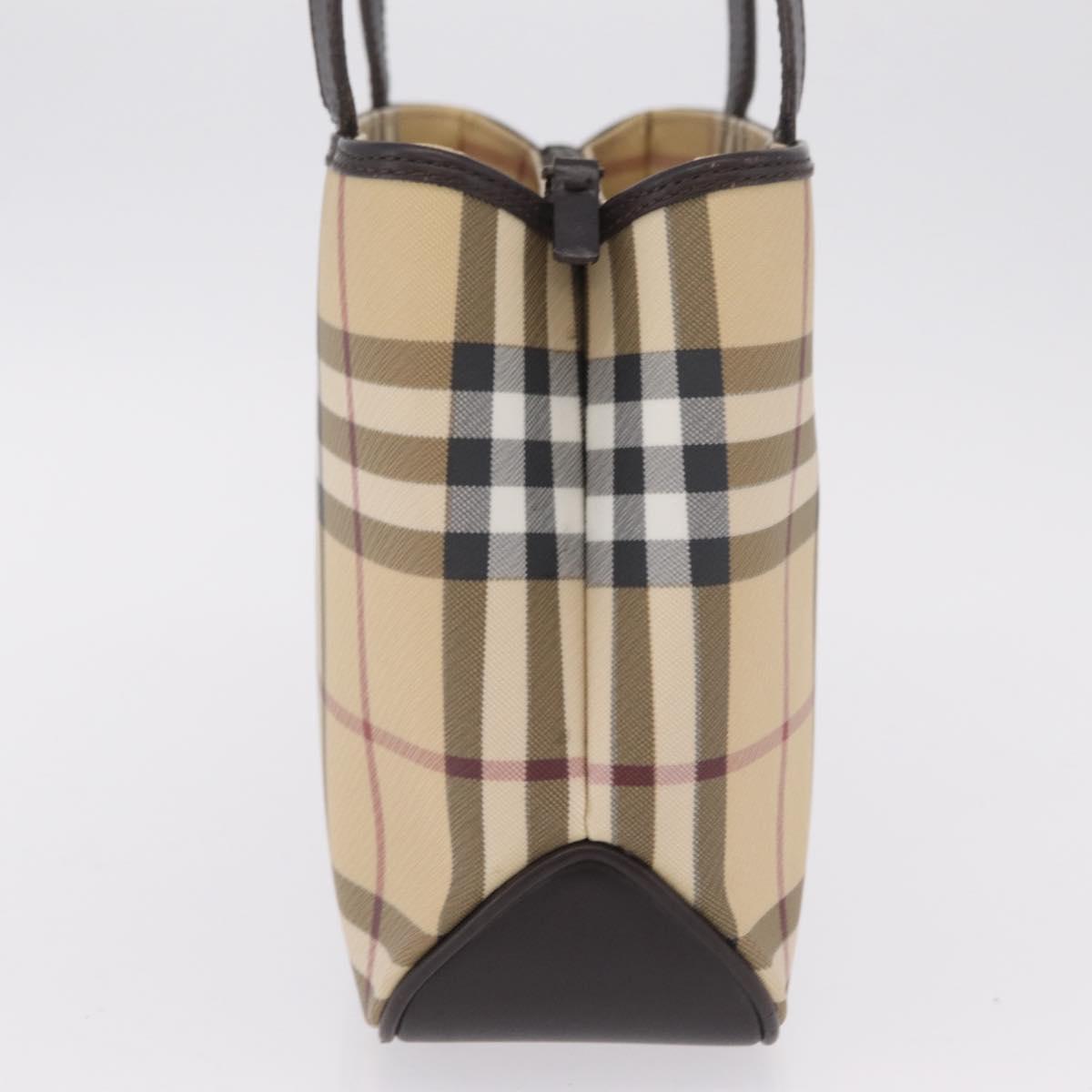 BURBERRY Nova Check Hand Bag PVC Leather Beige Silver Auth ki6960A