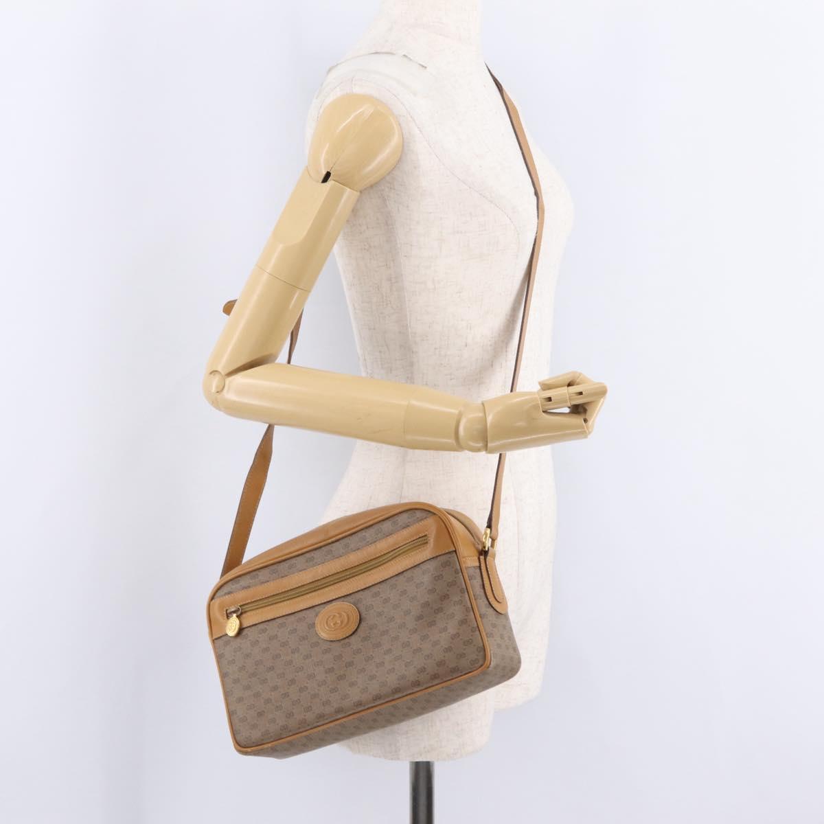 GUCCI Micro GG Shoulder Bag PVC Beige Gold Tone 001 113 0942 Auth ki6963