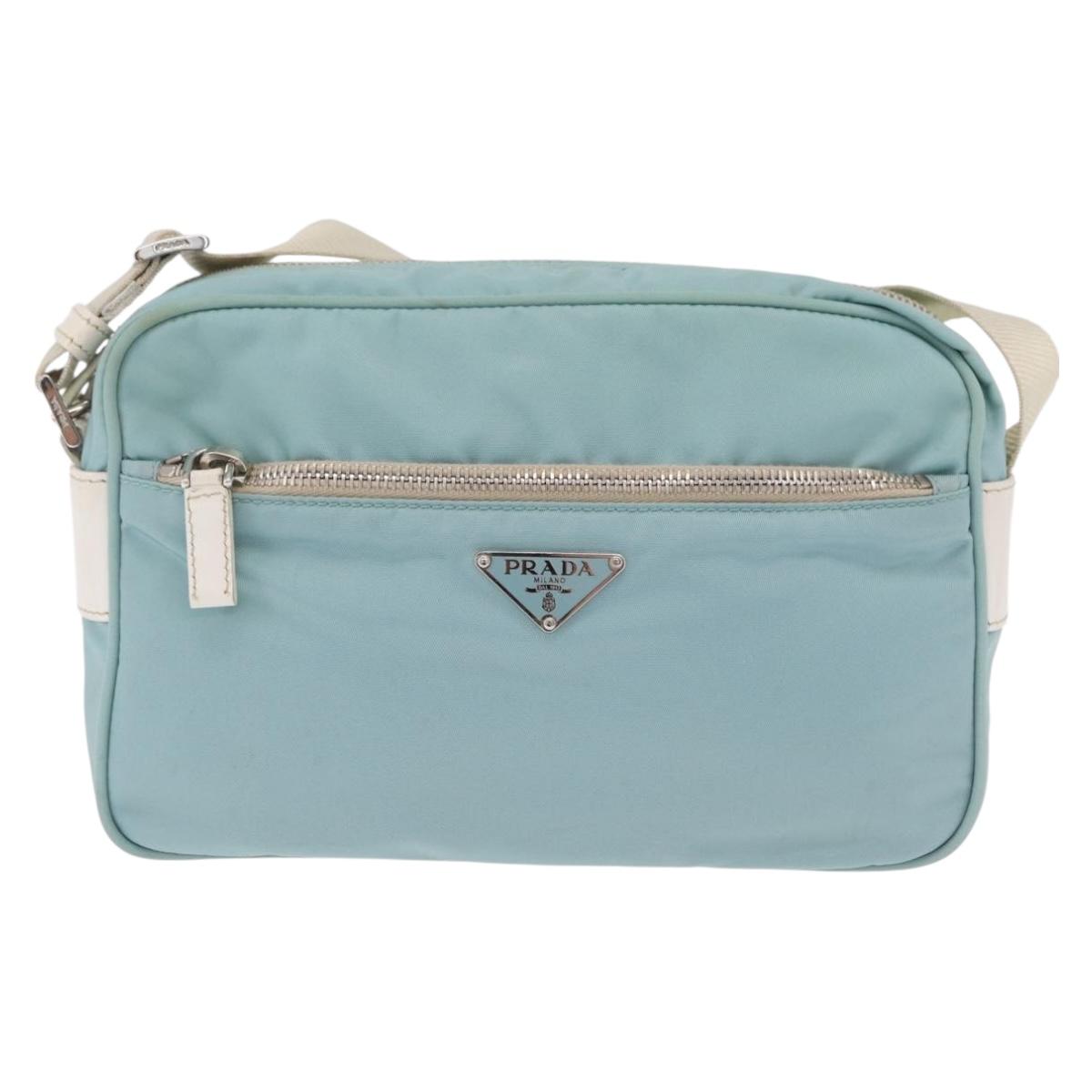 PRADA Shoulder Bag Nylon Light Blue Silver Auth ki6964A