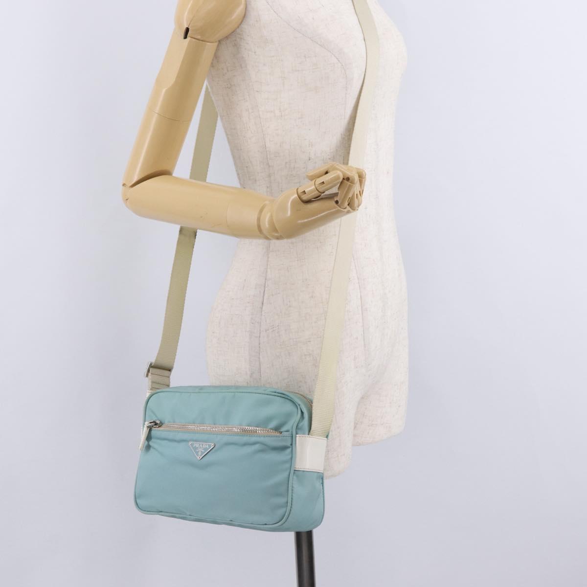 PRADA Shoulder Bag Nylon Light Blue Silver Auth ki6964A