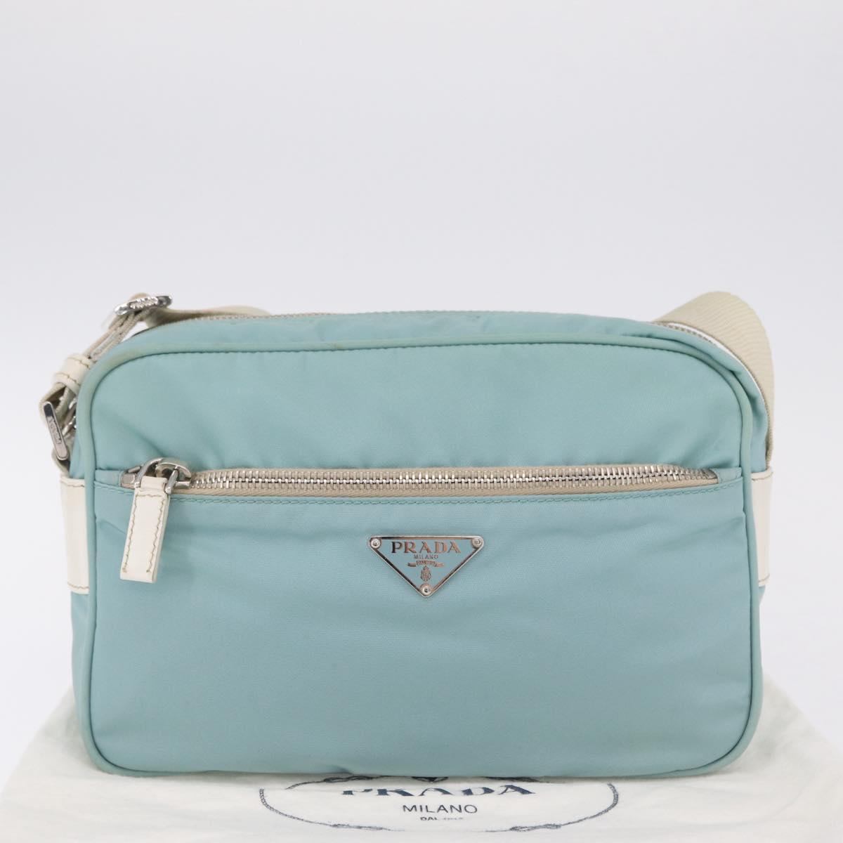 PRADA Shoulder Bag Nylon Light Blue Silver Auth ki6964A