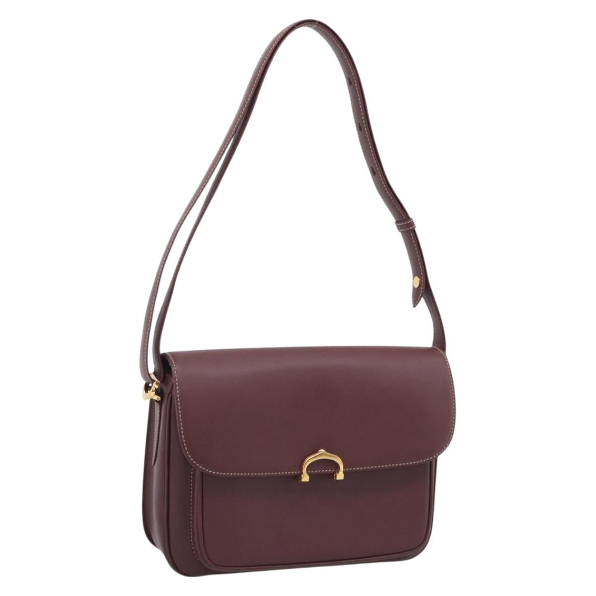 Cartier Shoulder Bag Leather Bordeaux Gold Auth ki6976V