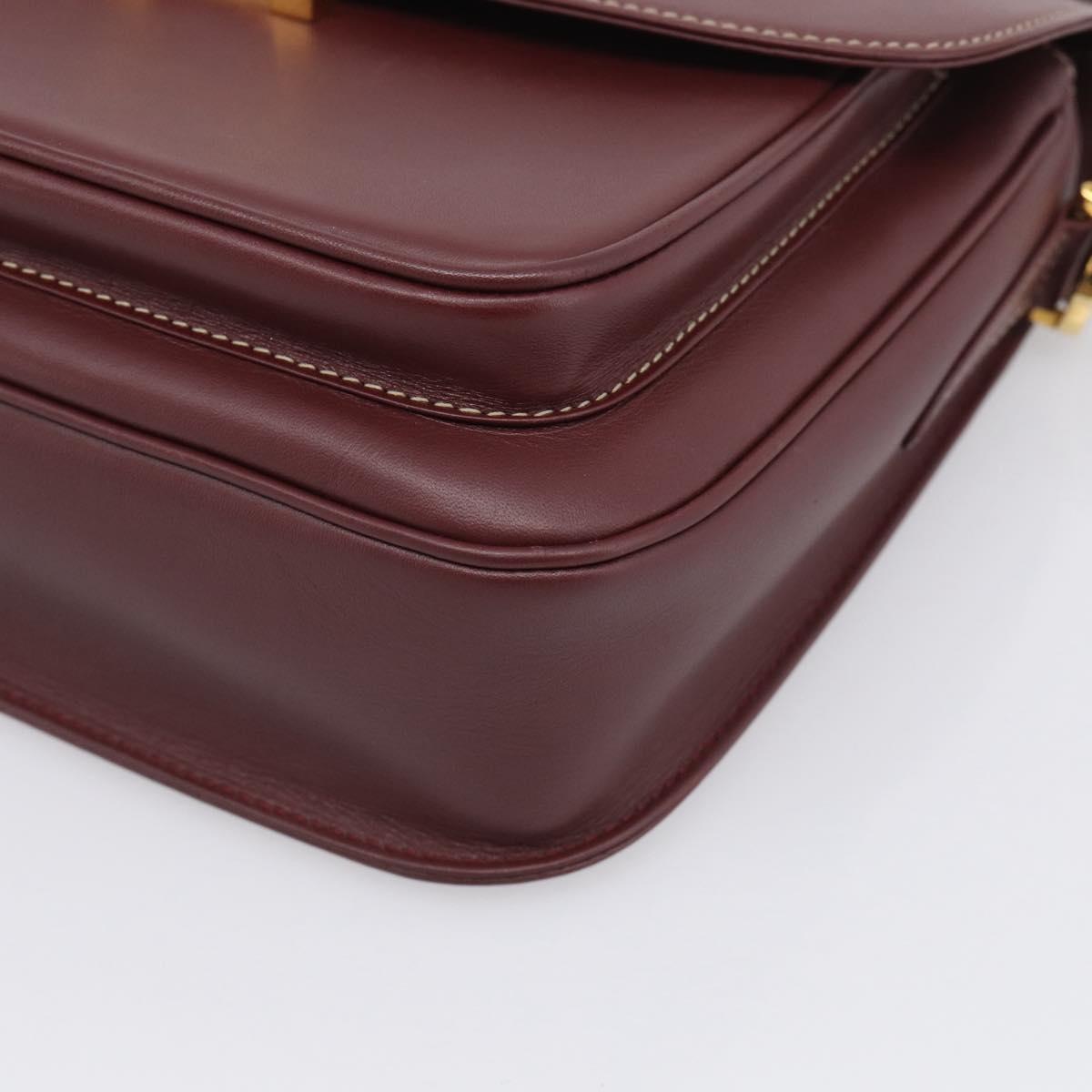 Cartier Shoulder Bag Leather Bordeaux Gold Auth ki6976V