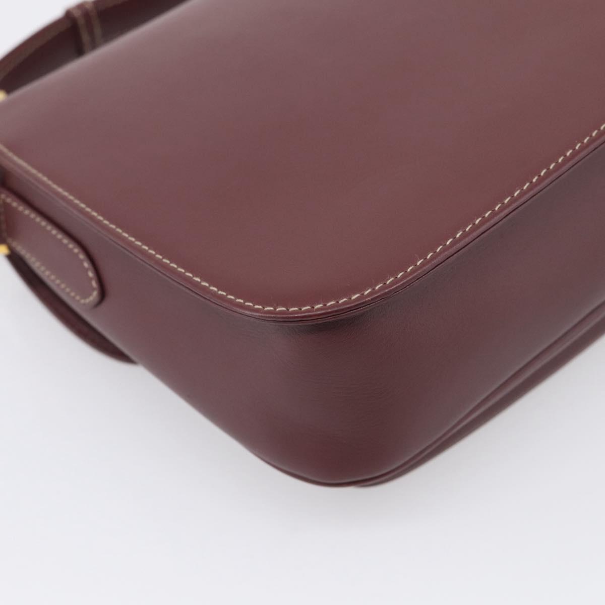 Cartier Shoulder Bag Leather Bordeaux Gold Auth ki6976V