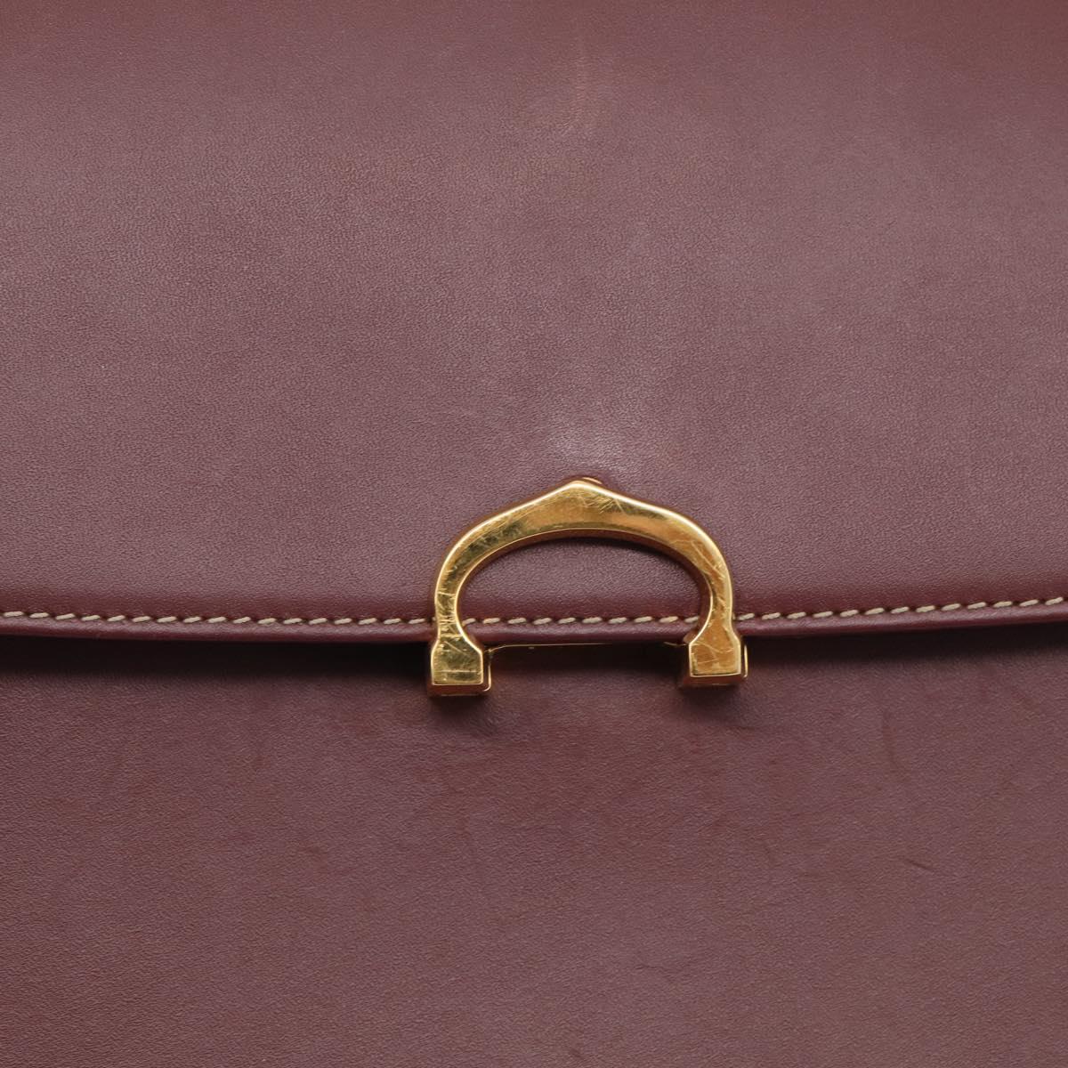 Cartier Shoulder Bag Leather Bordeaux Gold Auth ki6976V