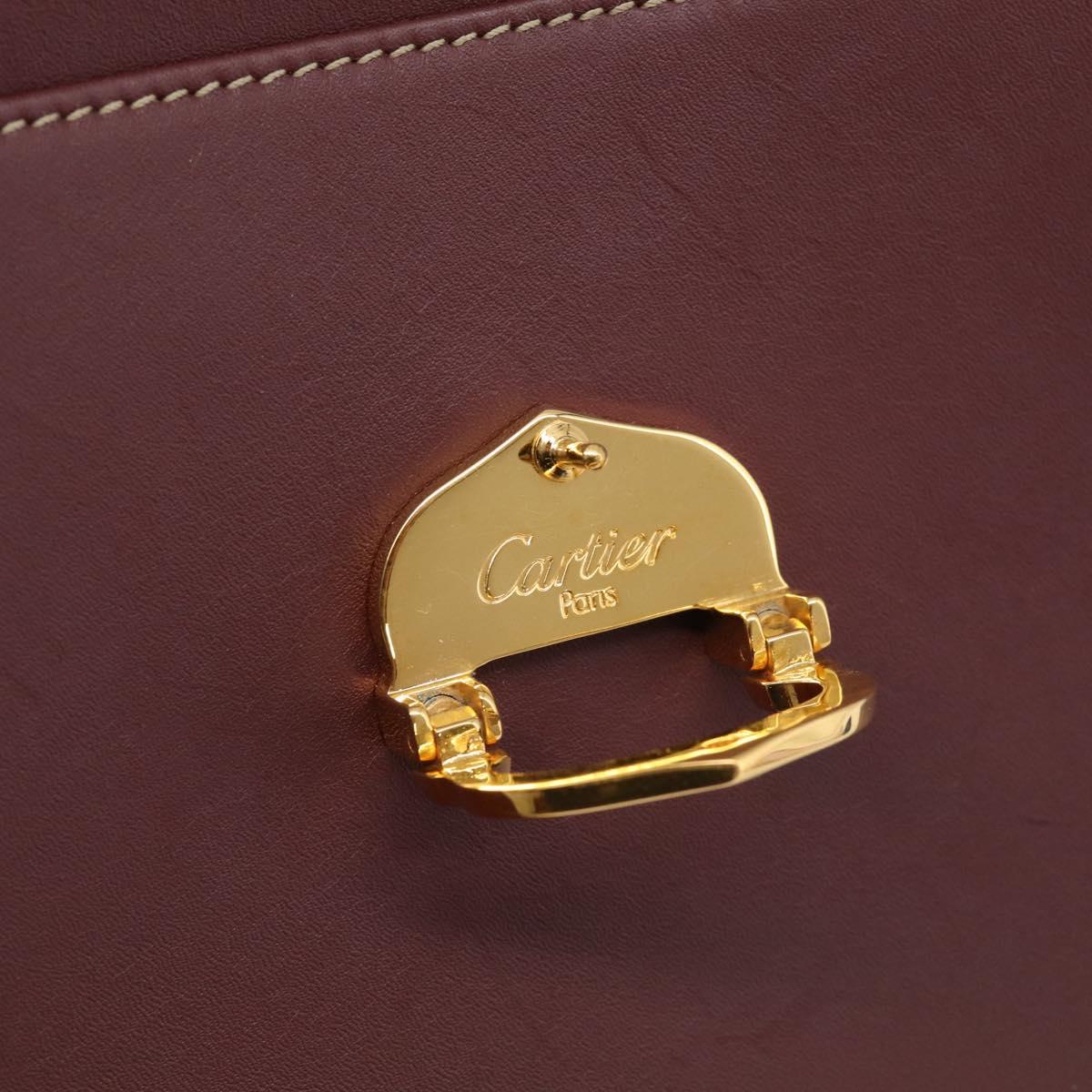 Cartier Shoulder Bag Leather Bordeaux Gold Auth ki6976V