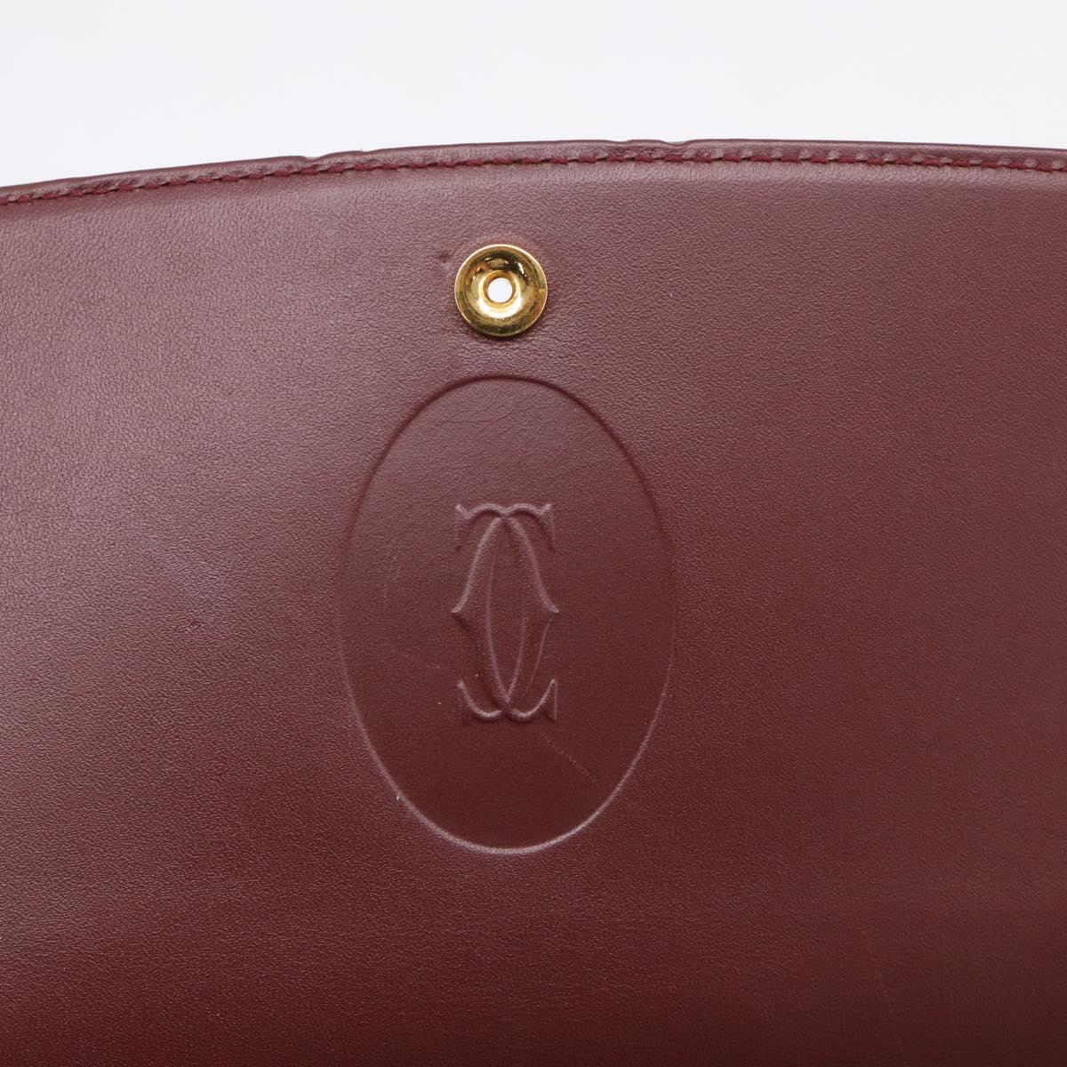 Cartier Shoulder Bag Leather Bordeaux Gold Auth ki6976V
