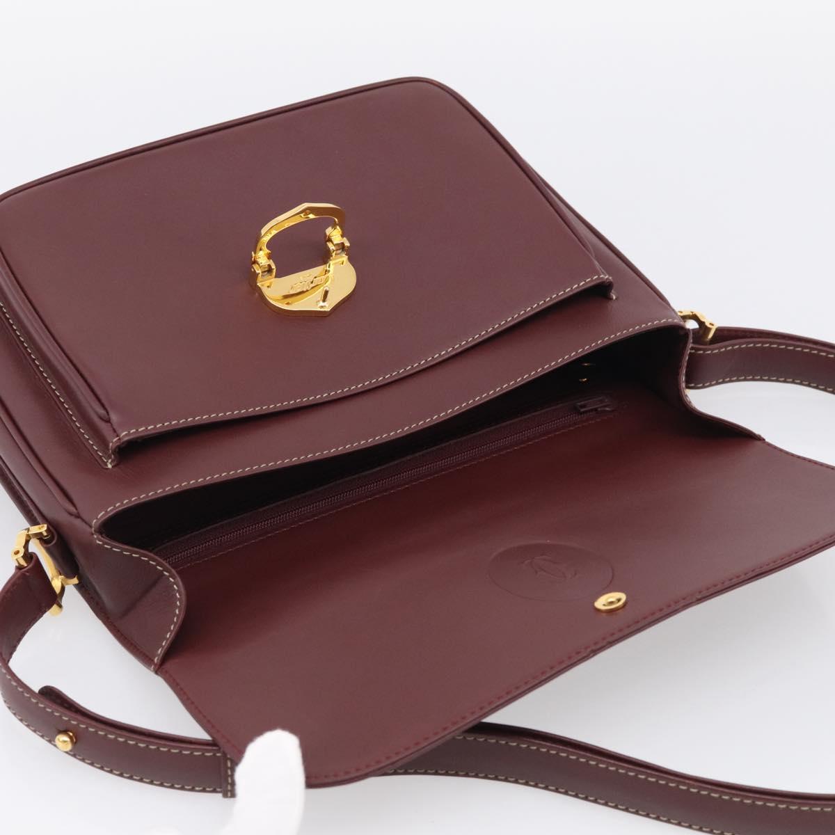 Cartier Shoulder Bag Leather Bordeaux Gold Auth ki6976V