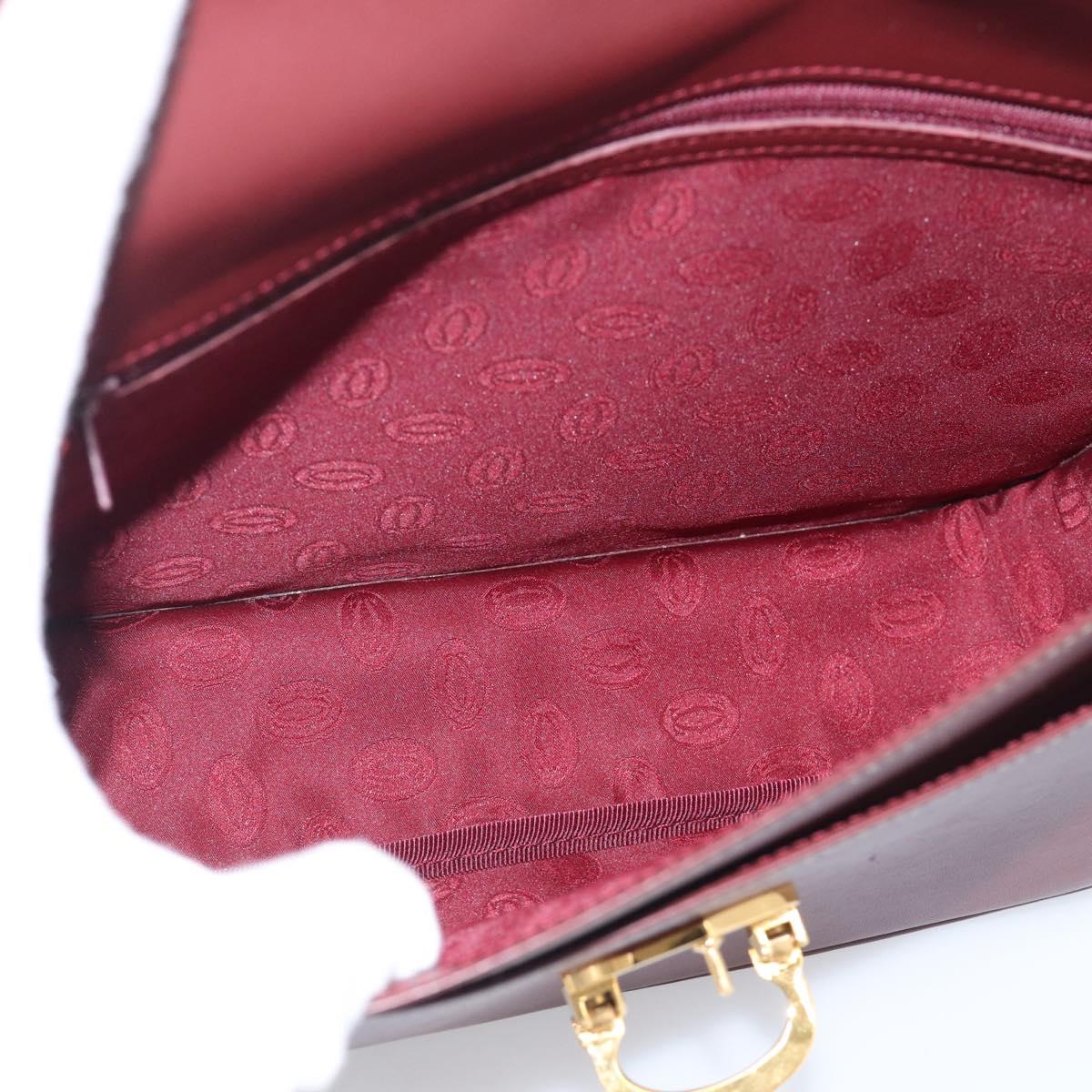 Cartier Shoulder Bag Leather Bordeaux Gold Auth ki6976V
