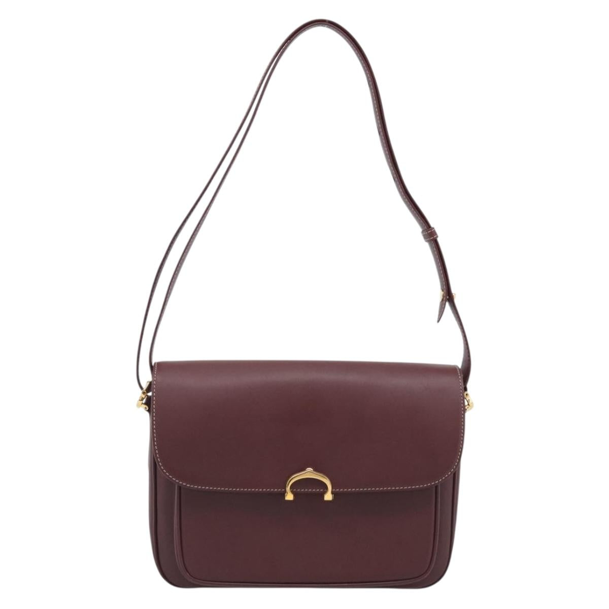 Cartier Shoulder Bag Leather Bordeaux Gold Auth ki6976V