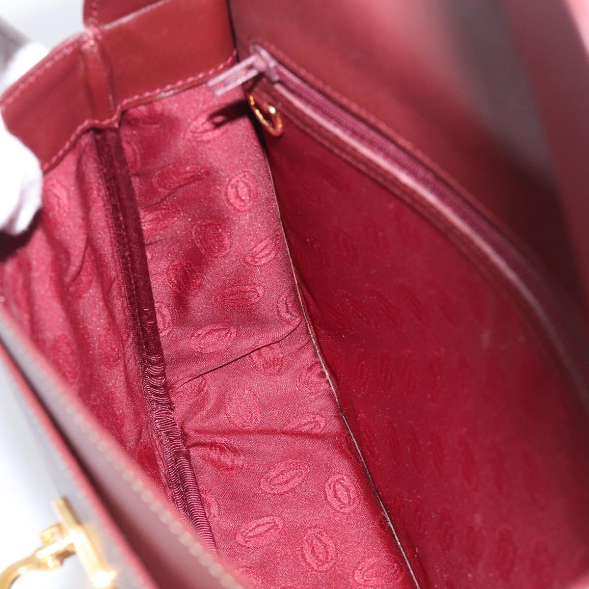 Cartier Shoulder Bag Leather Bordeaux Gold Auth ki6976V