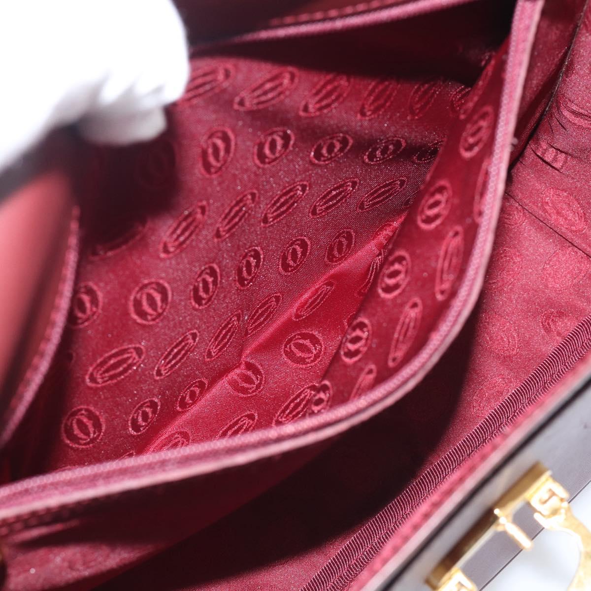 Cartier Shoulder Bag Leather Bordeaux Gold Auth ki6976V