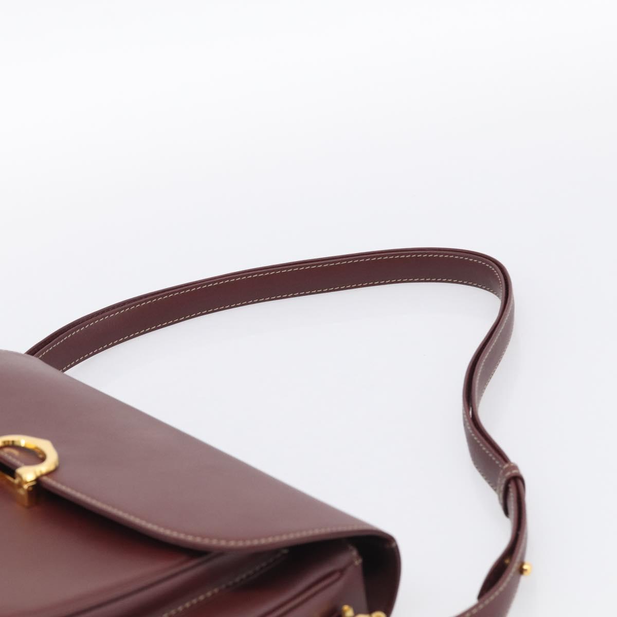 Cartier Shoulder Bag Leather Bordeaux Gold Auth ki6976V