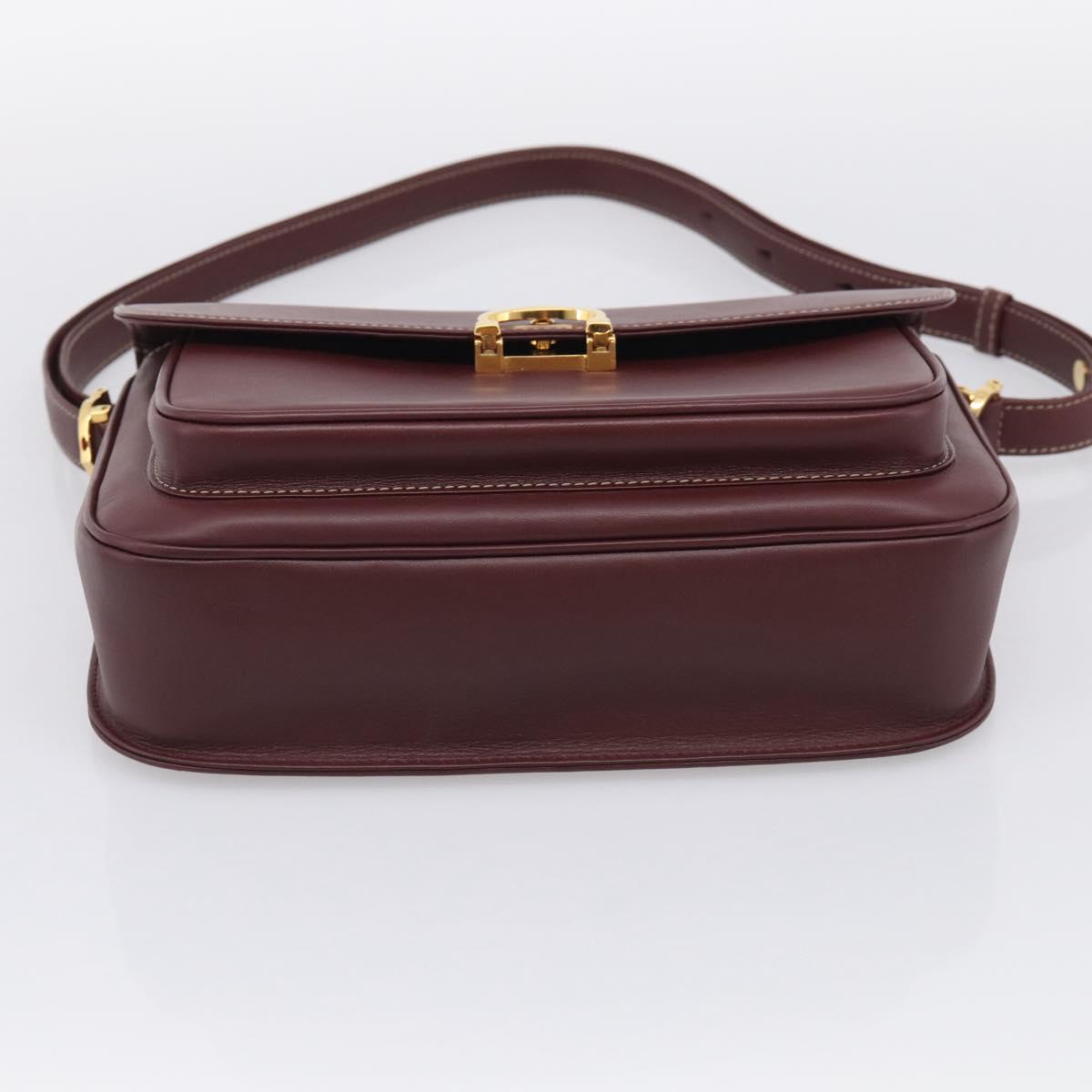 Cartier Shoulder Bag Leather Bordeaux Gold Auth ki6976V