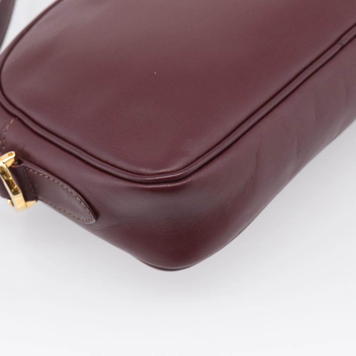 Cartier Shoulder Bag Leather Bordeaux Gold Auth ki6977