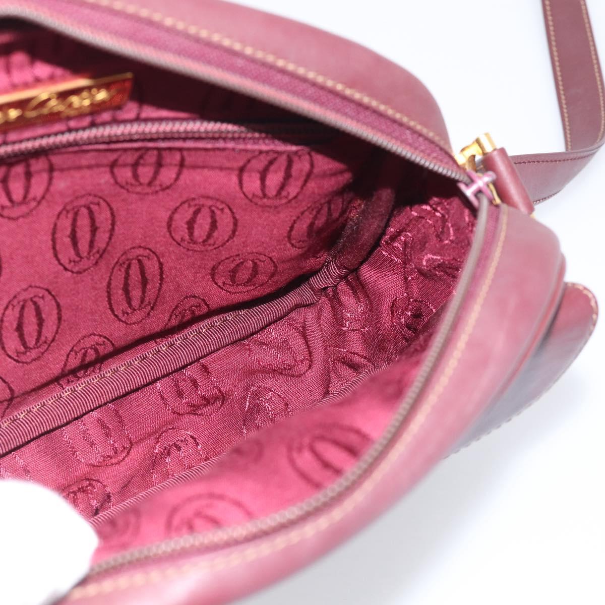 Cartier Shoulder Bag Leather Bordeaux Gold Auth ki6977