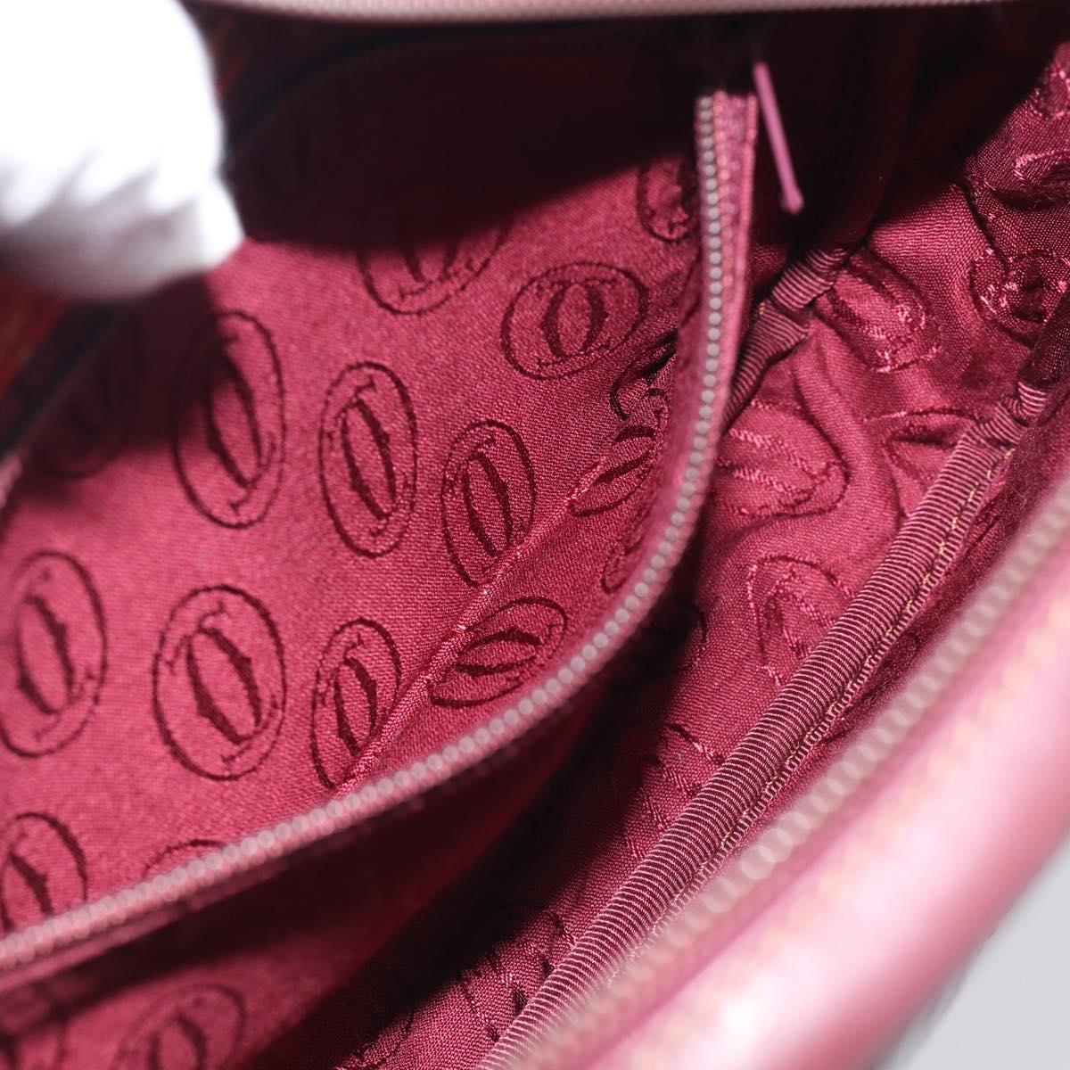 Cartier Shoulder Bag Leather Bordeaux Gold Auth ki6977