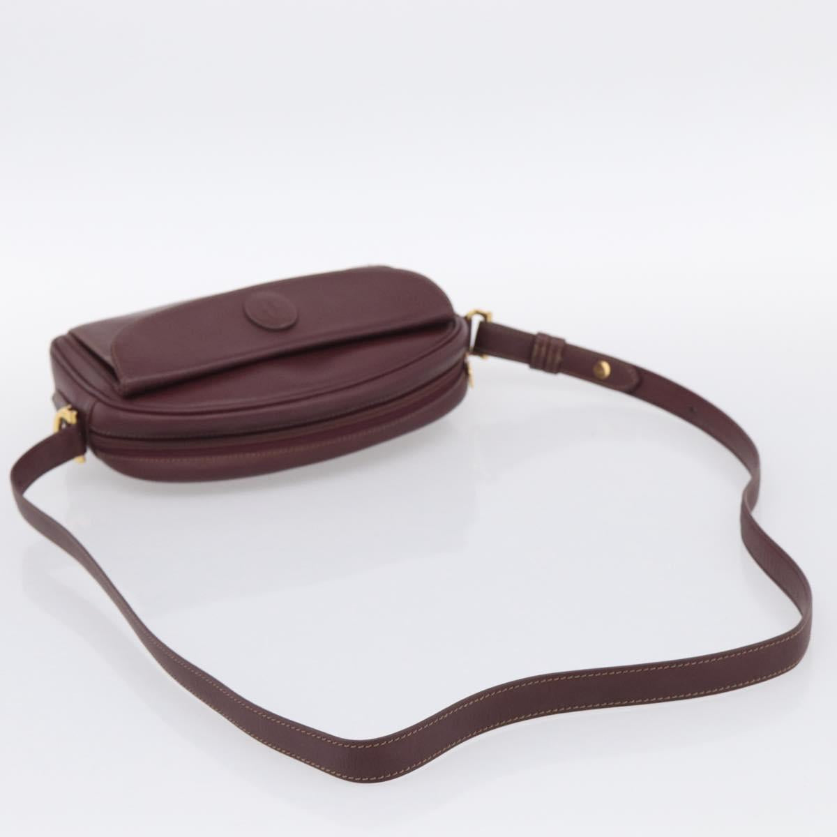 Cartier Shoulder Bag Leather Bordeaux Gold Auth ki6977