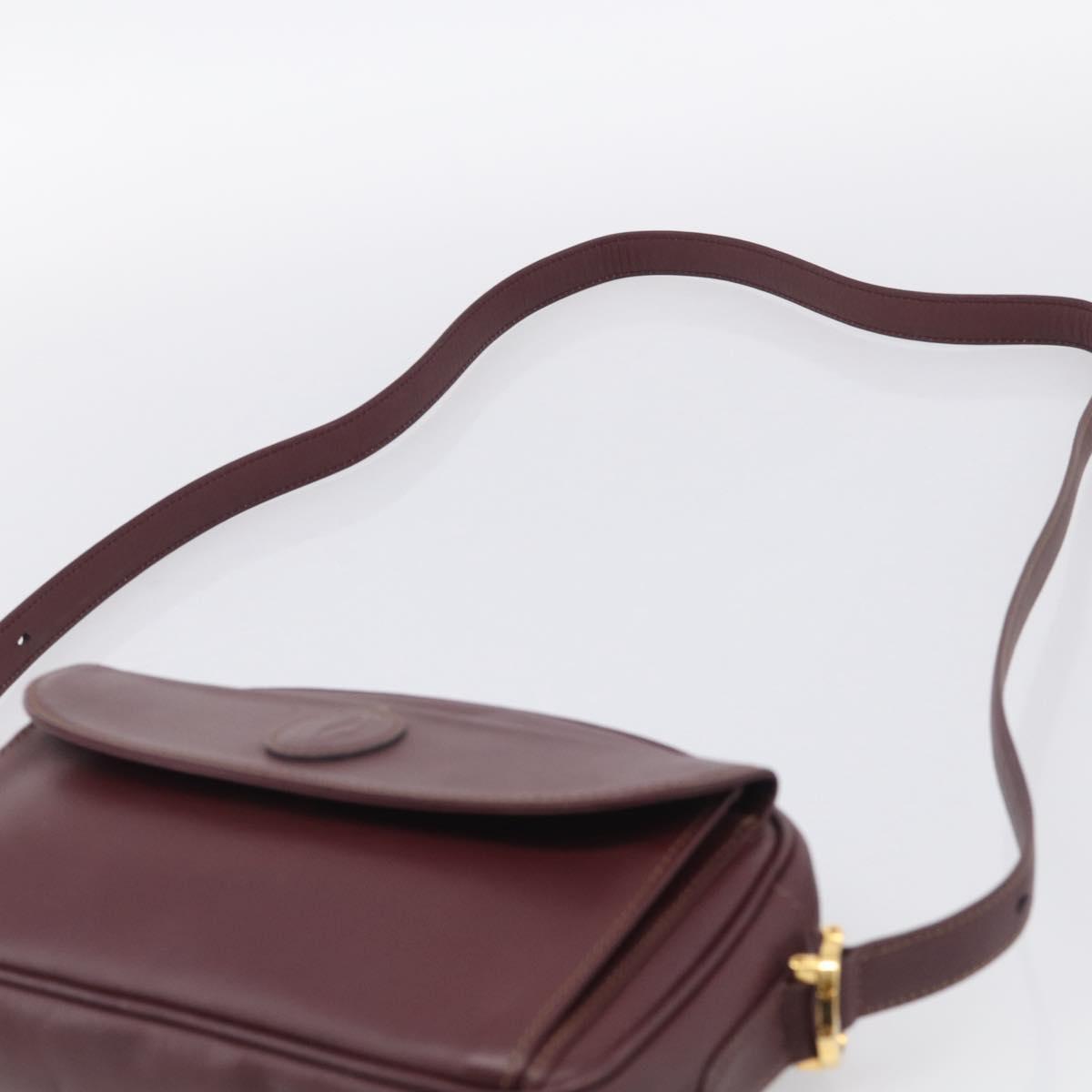 Cartier Shoulder Bag Leather Bordeaux Gold Auth ki6977