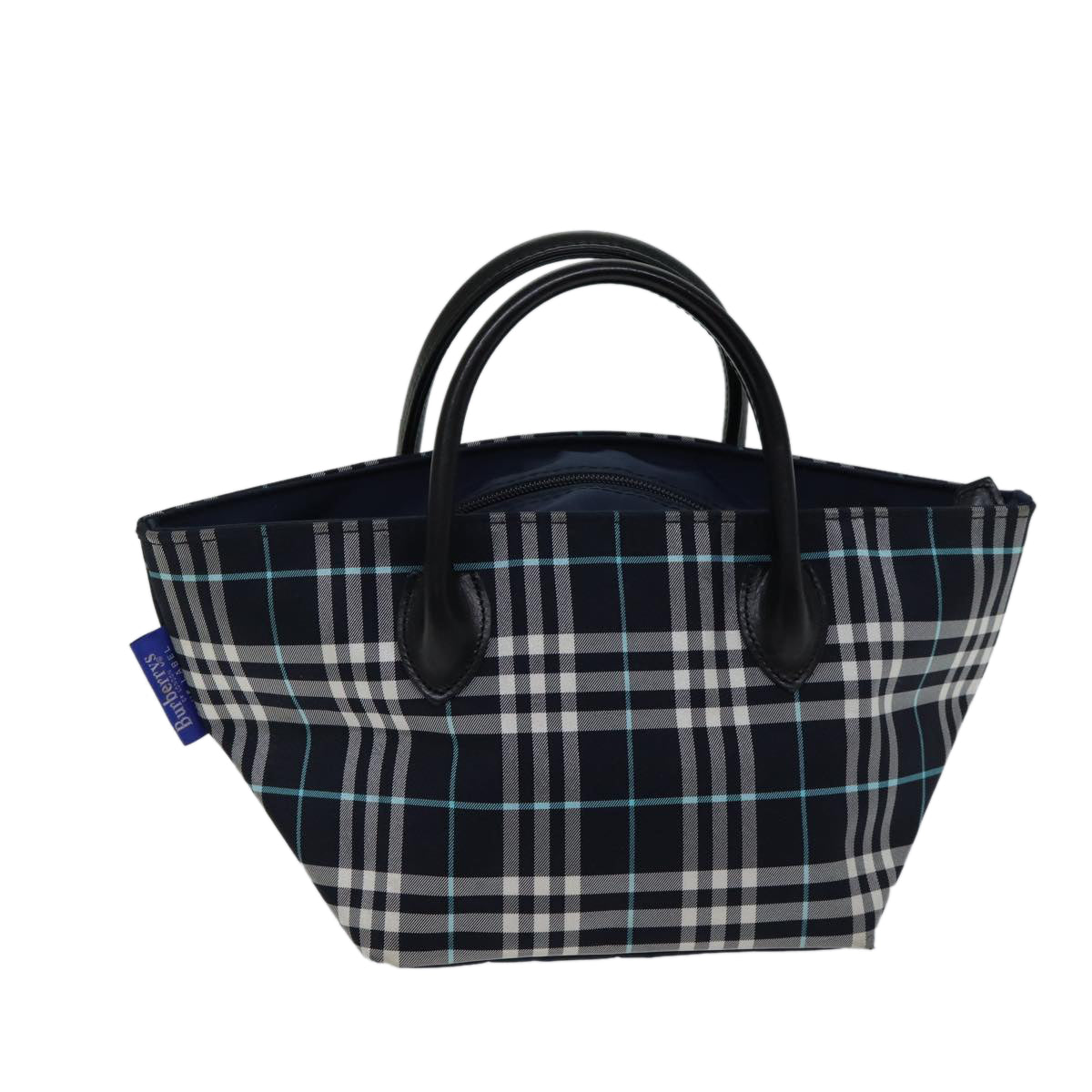 Burberrys Nova Check Blue Label Hand Bag Nylon Navy Auth kk229